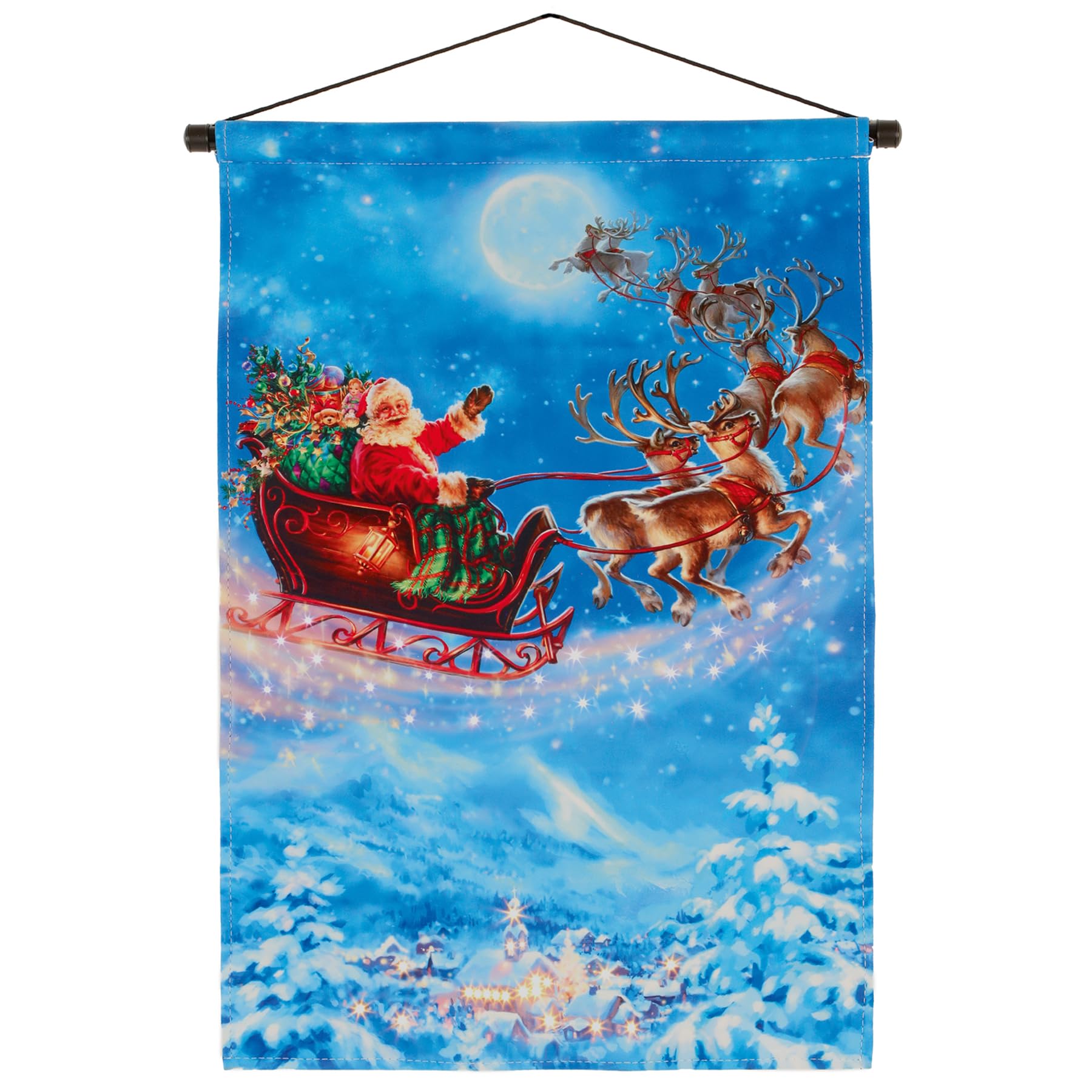 Widdle Gifts Santa Sleigh 9041 Christmas Picture Fibre Optic Lights 60Cm X 40Cm Fabric Scroll With Hanger (Santa Sleigh 9041)