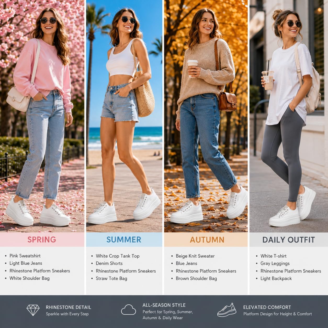Women's Chunky Platform Sneakers White Fashion Casual Walking Shoes Glitter image 5