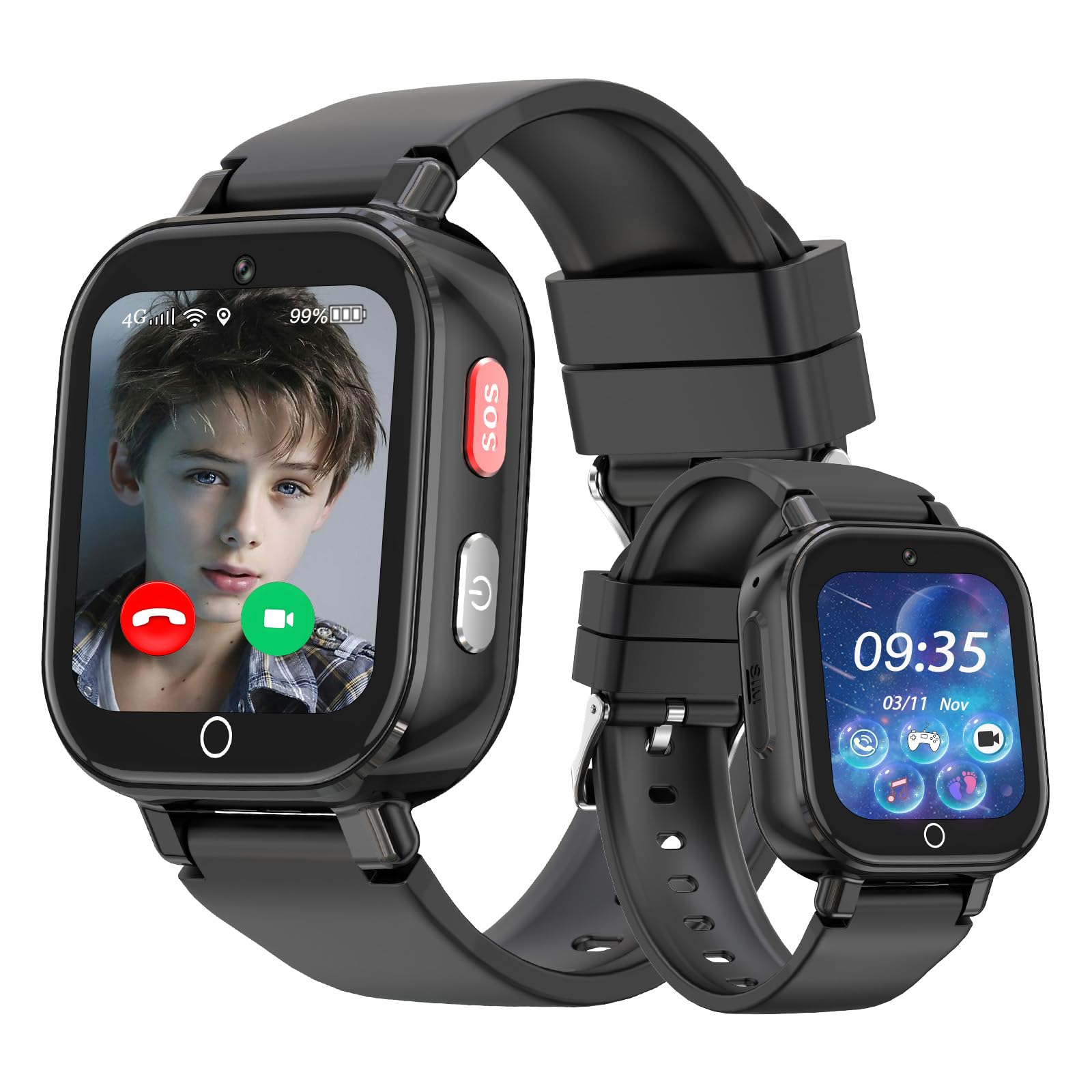 4G Smartwatch Bambini - IP68 Smart watch Telefono con Videochiamata, WIFI, Chat Vocale, GPS, SOS, Modo Classe, Registratore Contatti Modificabili, Regalo di Compleanno per Ragazzi e Ragazze Età 4-12