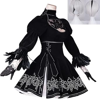 CHIASA NieR Automata Cosplay 2B, Yoruha No. 2 Type B Cosplay Costume, Wig Included, NieR Automata Costume, Stage Wear, Performance Clothing, Disguise, Halloween, Events, Cosplay, Photography, School