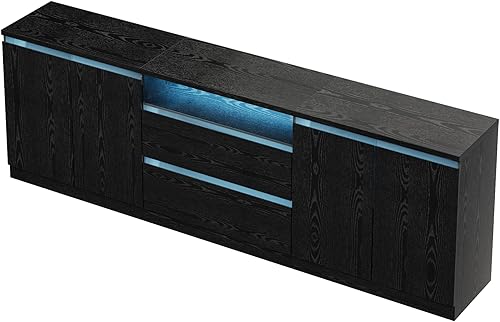 Miniatura 8 de Moderno soporte de TV para televisores de hasta 100 pulgadas, consola de TV LED, centro de entretenimiento largo con 2 cajones/2 gabinetes, soporte