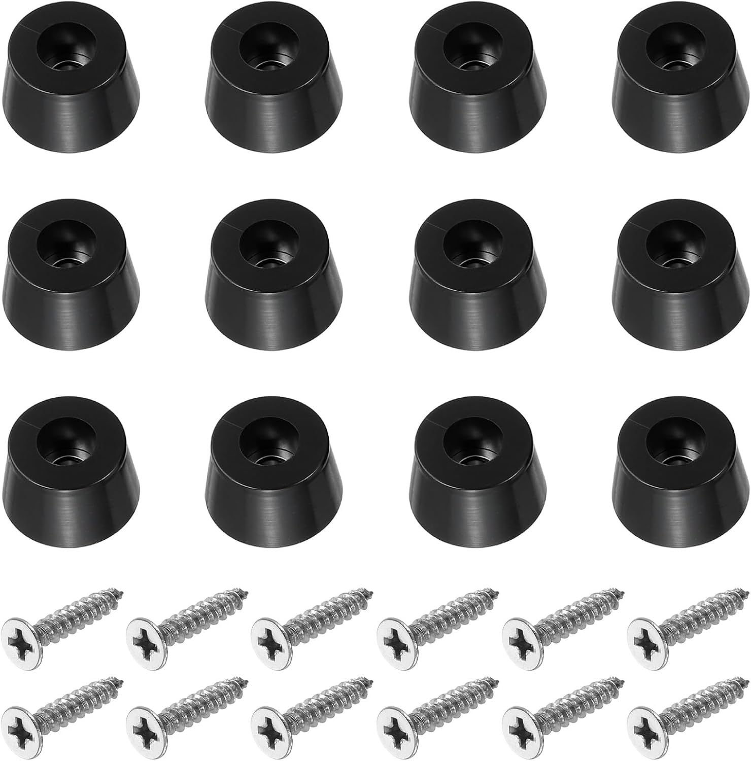 Cutting Board Feet, 12 Pack Round Rubber Feet Bumpers Non Slip Bumper Pads with Stainless Steel Screws for Furniture Chairs Desks Electronics (0.15" Wx0.41 H)