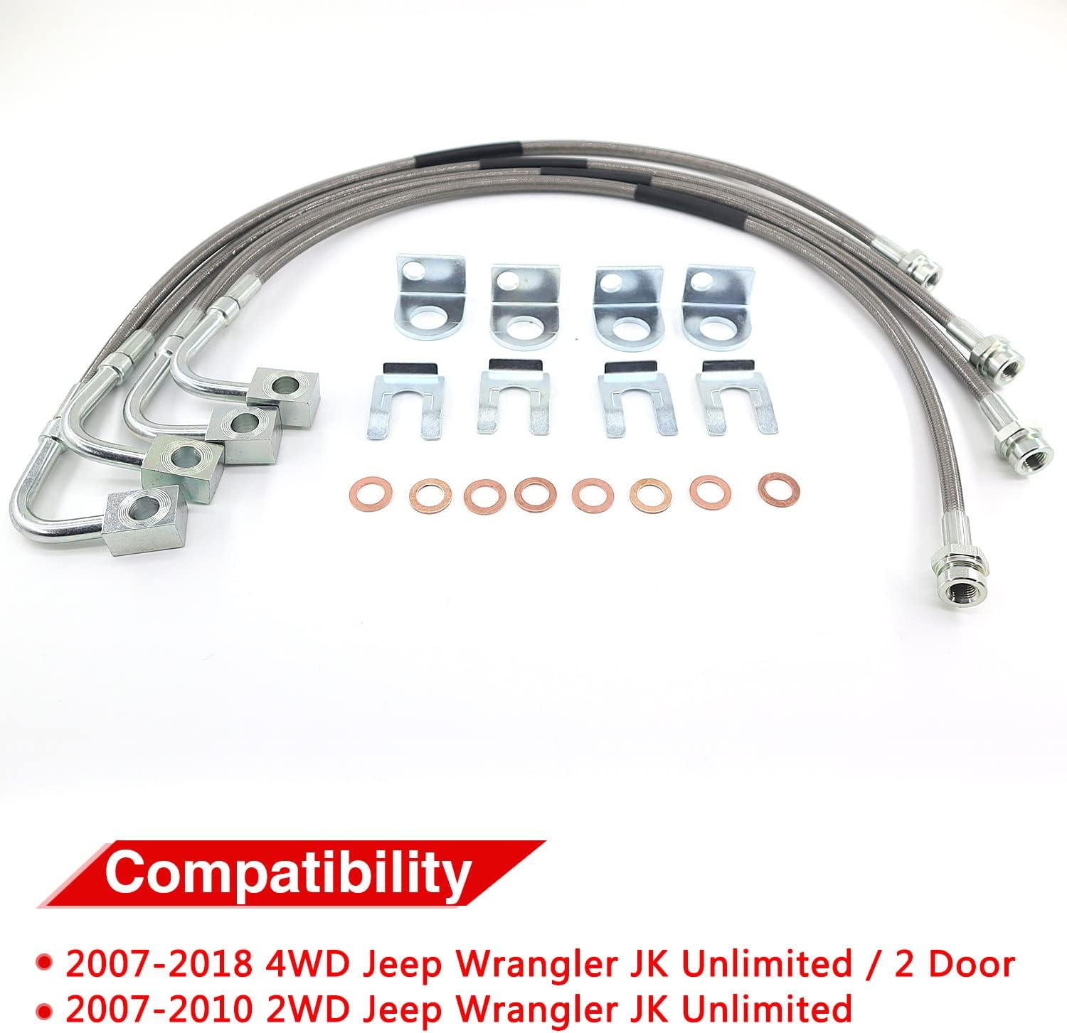 89716 Stainless Brake Lines Compatible with 2007-2018 Jeep Wrangler JK (4pcs)