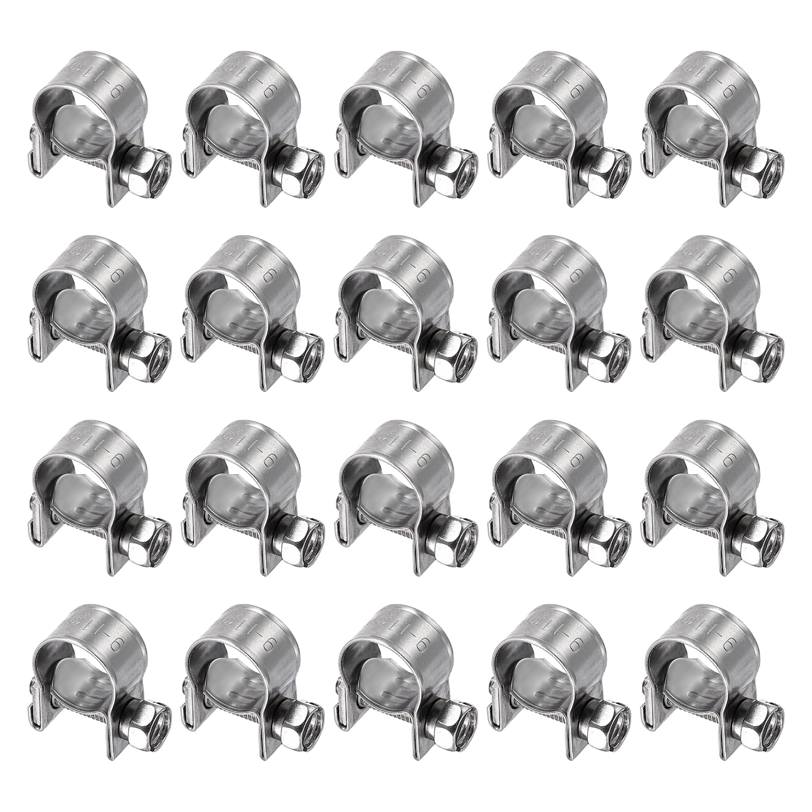 sourcing map 20pcs Fuel Injection Hose Clamp 9-11mm Adjustable 304 Stainless Steel Mini Gas Line Hose Clamp for Automotive Agriculture Plumbing Diesel Petrol Pipe