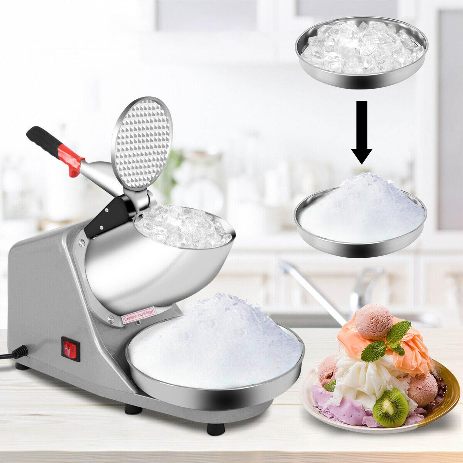 Blendra Silver 380W Ice Crusher,Dual Stainless Steel Blades,85Kg/H Ice Shaver For Home & Commercial Use,Snow Cone Maker For Slush,Cocktails, Frozen Drinks, Bars, Parties