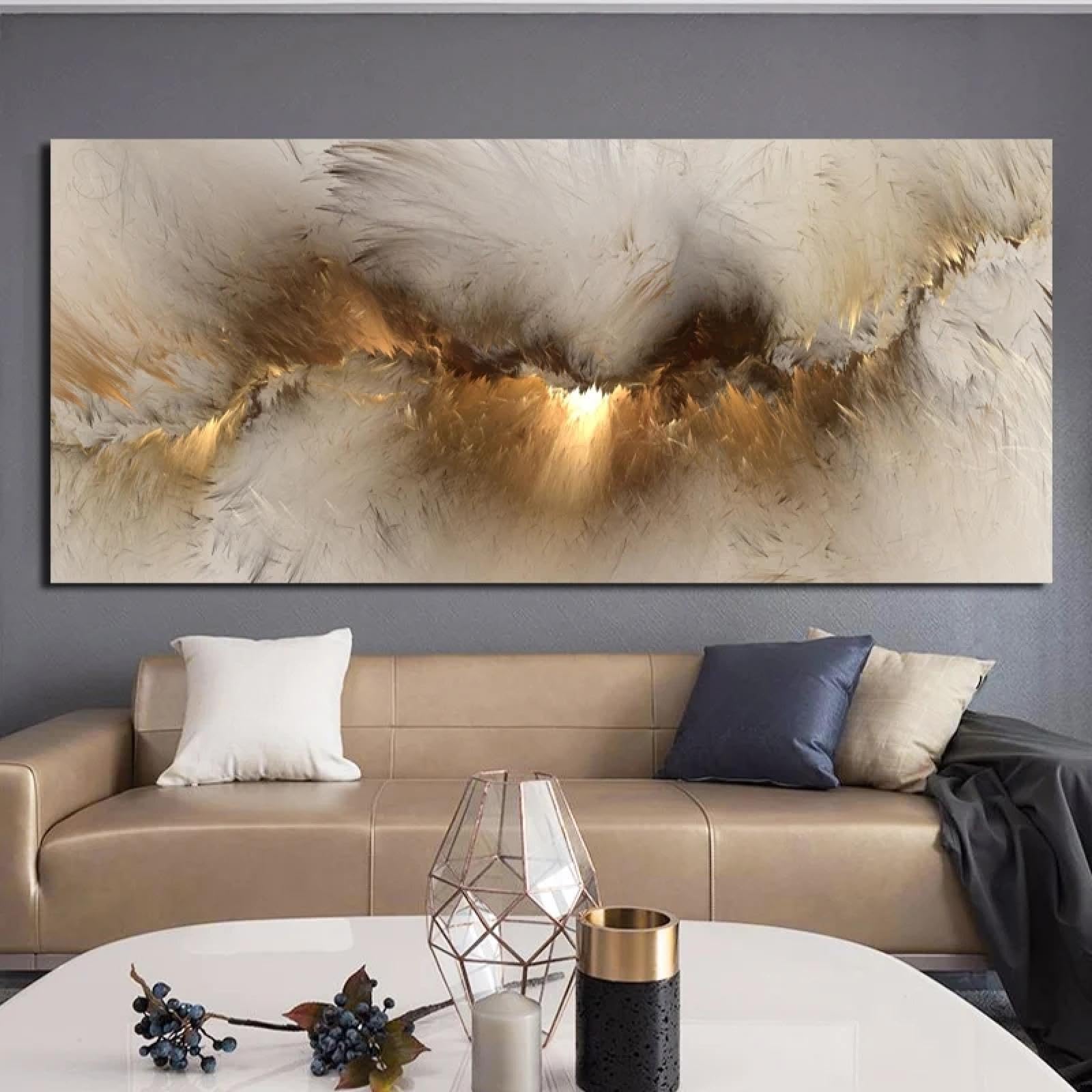 HOLEILUCK Stampa su tela astratta con nuvole gialle Immagine da parete Pittura Stampe di dimensioni extra large per Soggiorno Decorazioni per la casa 80x185 cm/31x73 pollici Senza cornice