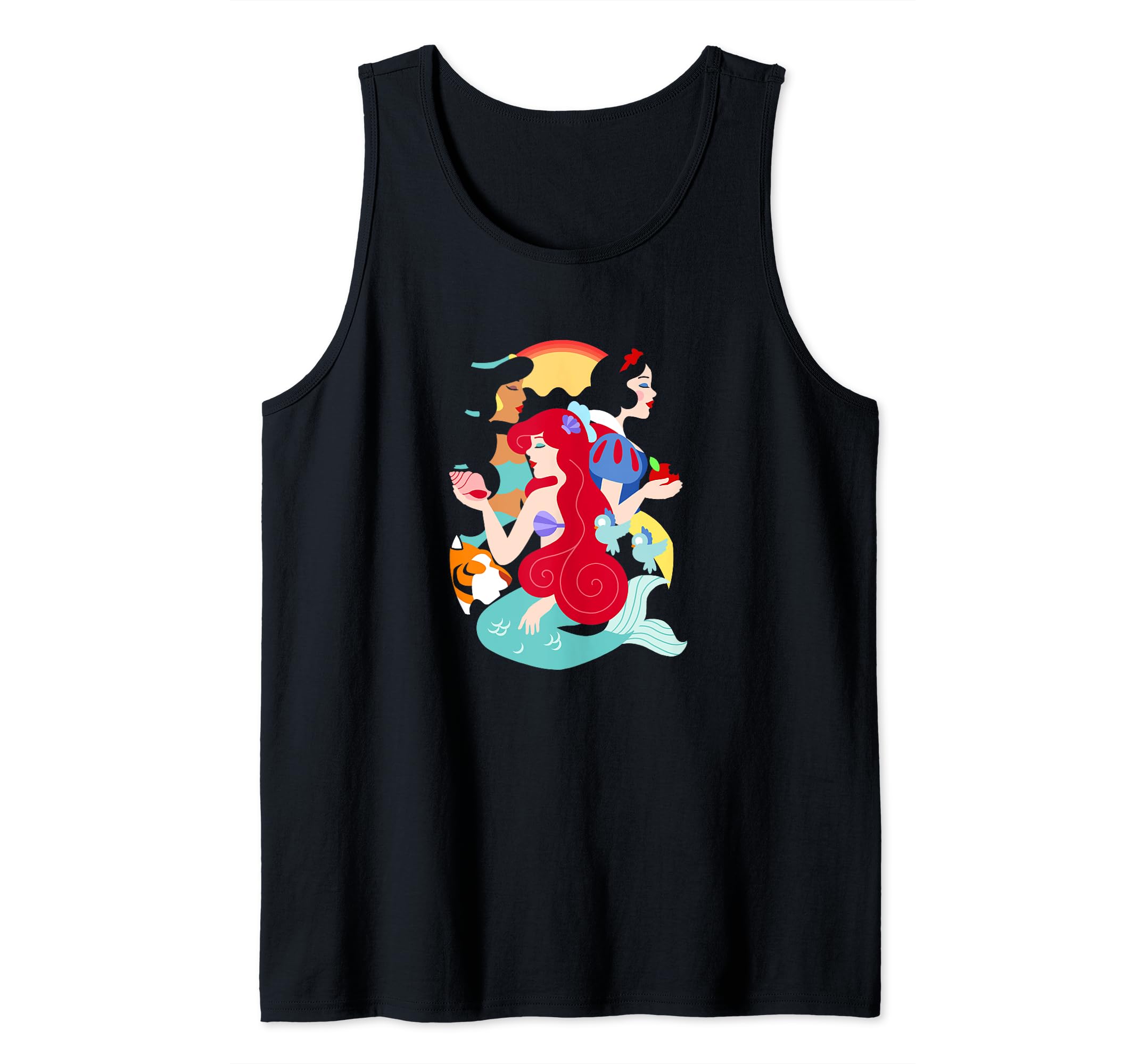 Disney Princess Ariel Snow And Jasmine Artsy Portrait Tank Top, Black