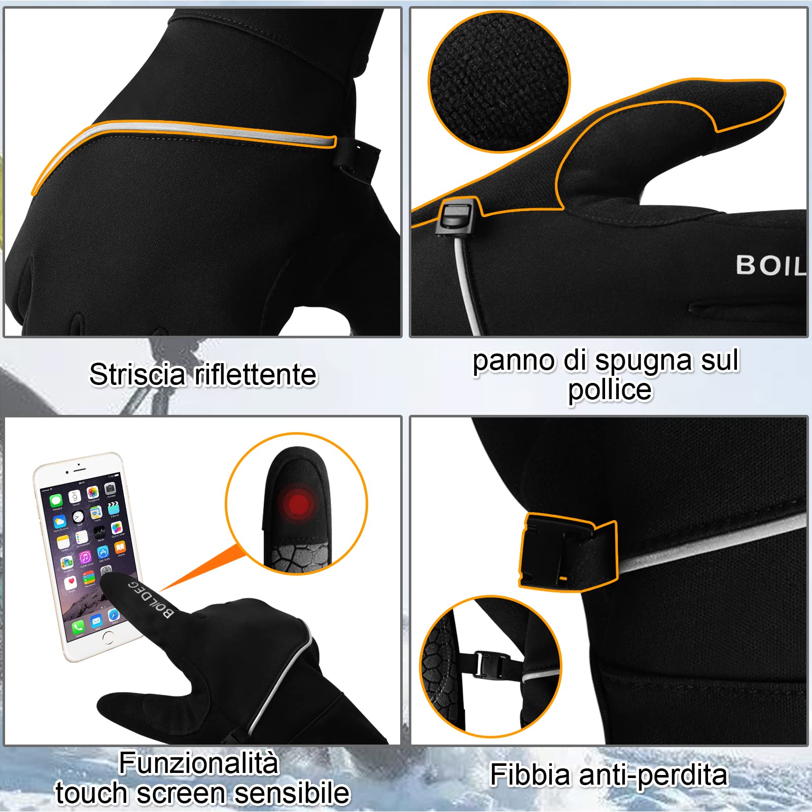 boildeg Guanti da Ciclismo Invernali Antidérapants et amortissants avec Couleur de signalisation Convient pour per Uomo/Donna