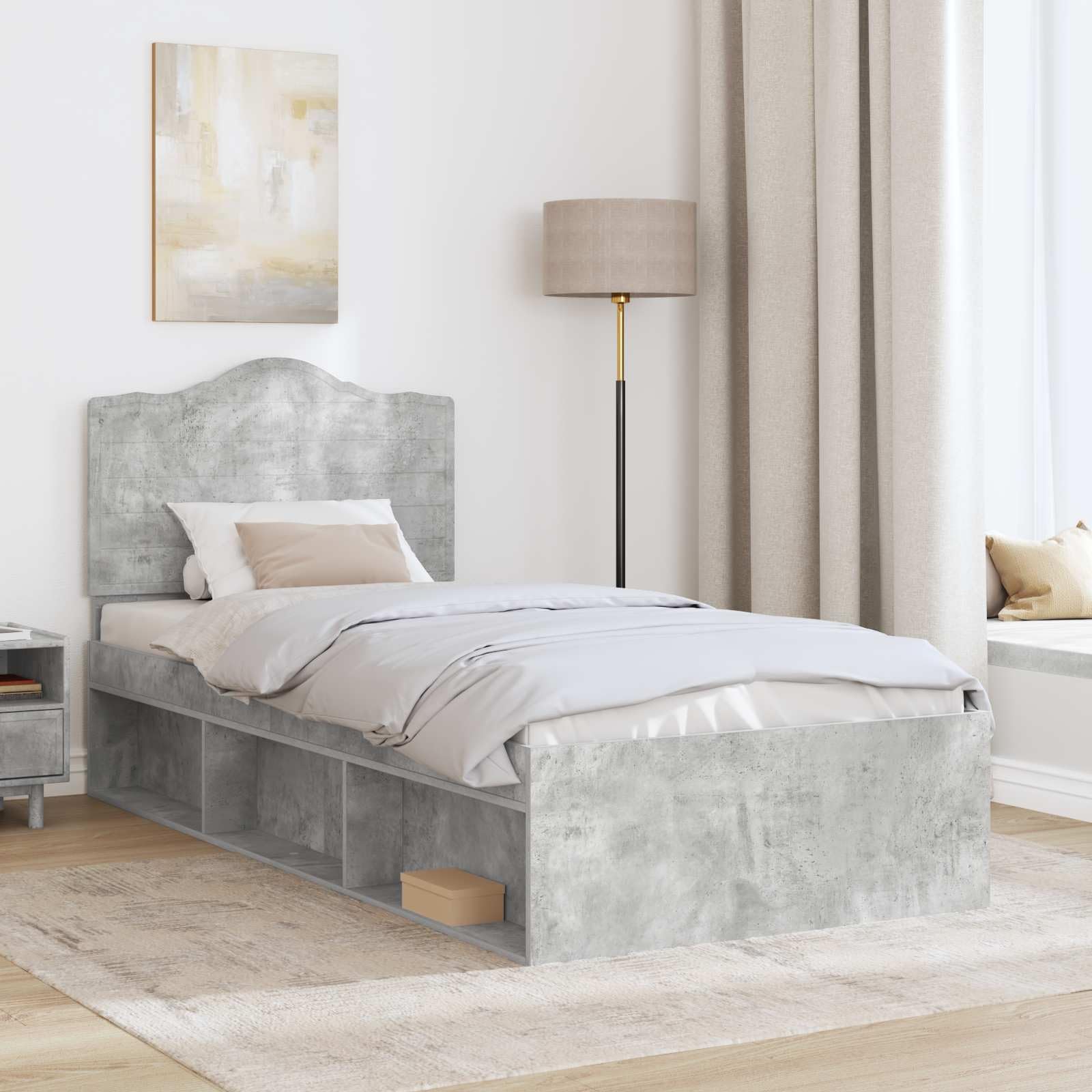 vidaXL Estructura de Cama con cabecera Gris concreto 100 x 200 cm