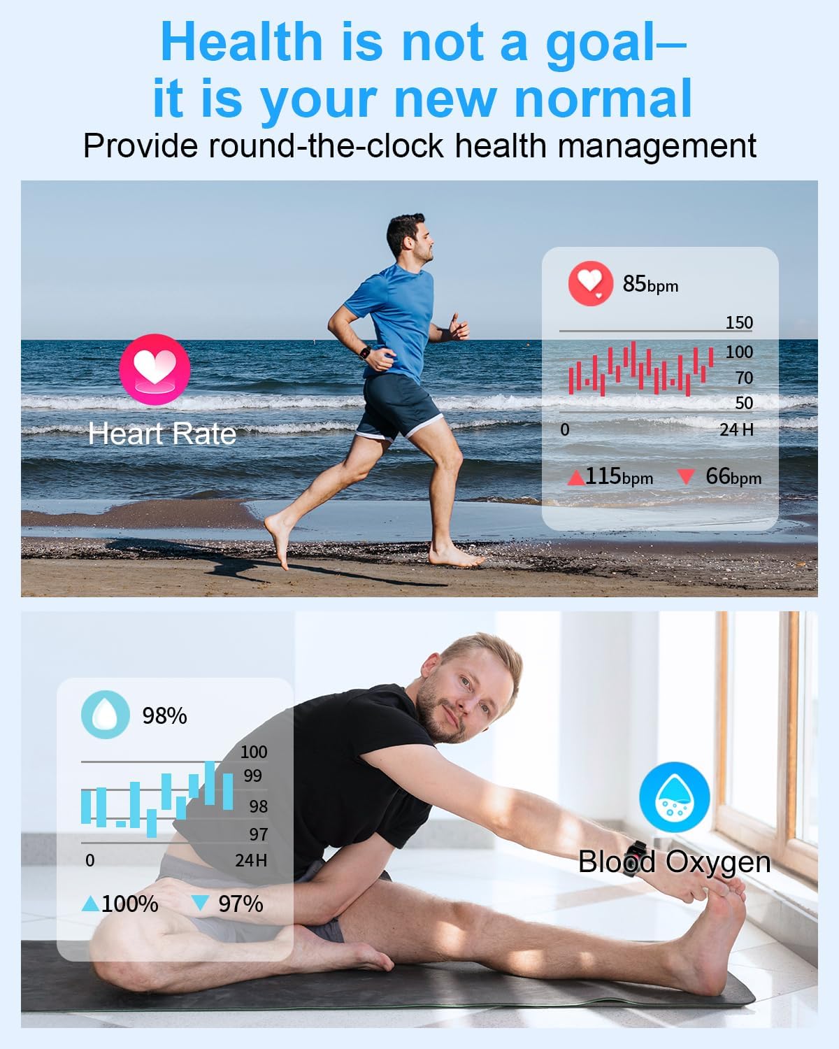 Contents of the Lefitus Smart Watch box, including the smartwatch, three watch bands, charging cable, connection card, and user manual.