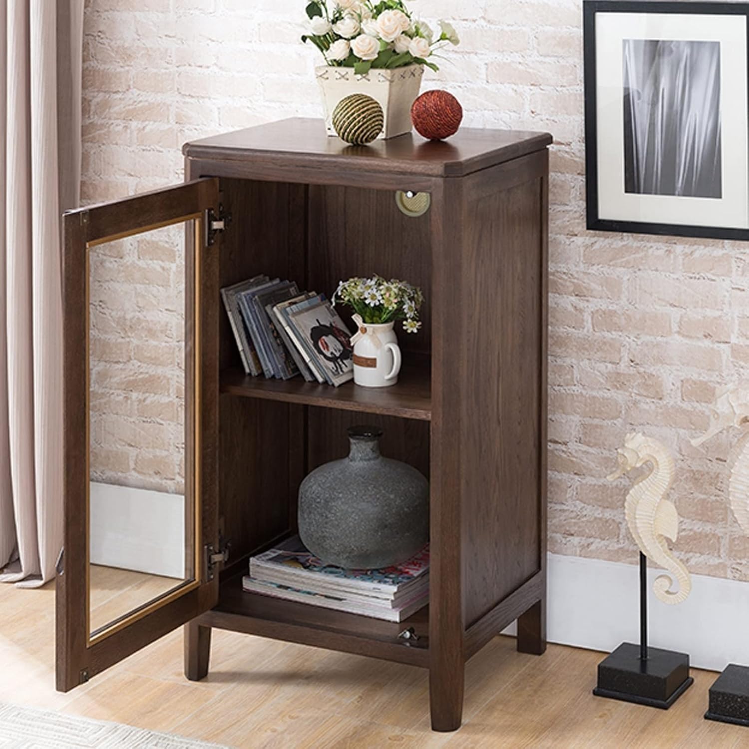 Cantinetta portabottiglie in legno con anta in vetro, 50 x 39,9 x 89,9 cm