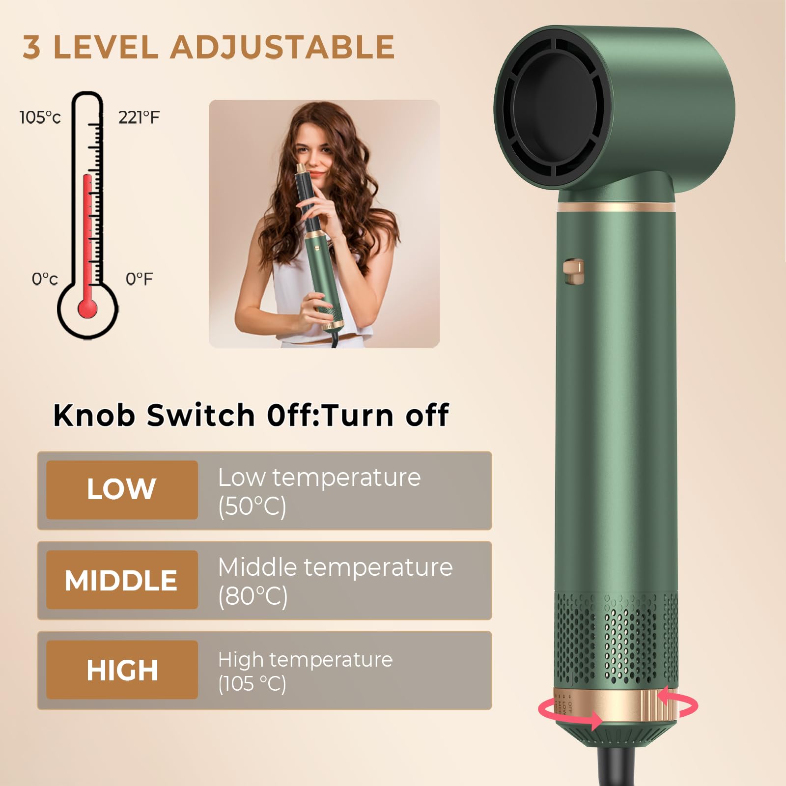 MogaWave Airbrush 5 in 1 Air Styler Pro Hair styler con 1000W Spazzola Asciugacapelli, Spazzola Phon per Capelli, Spazzola Aria Calda, Phon Arricciacapelli ad aria, Asciugacapelli Spazzola