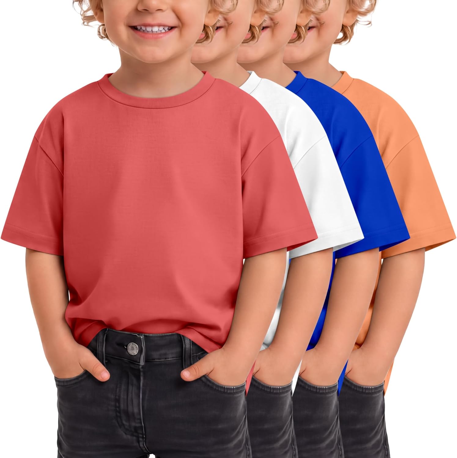Oakgarden 4 Pack Toddler Boys' Short Sleeve T-Shirts Oversized Crew Neck Basic Undershirts Tops Casual Loose Fit Tees