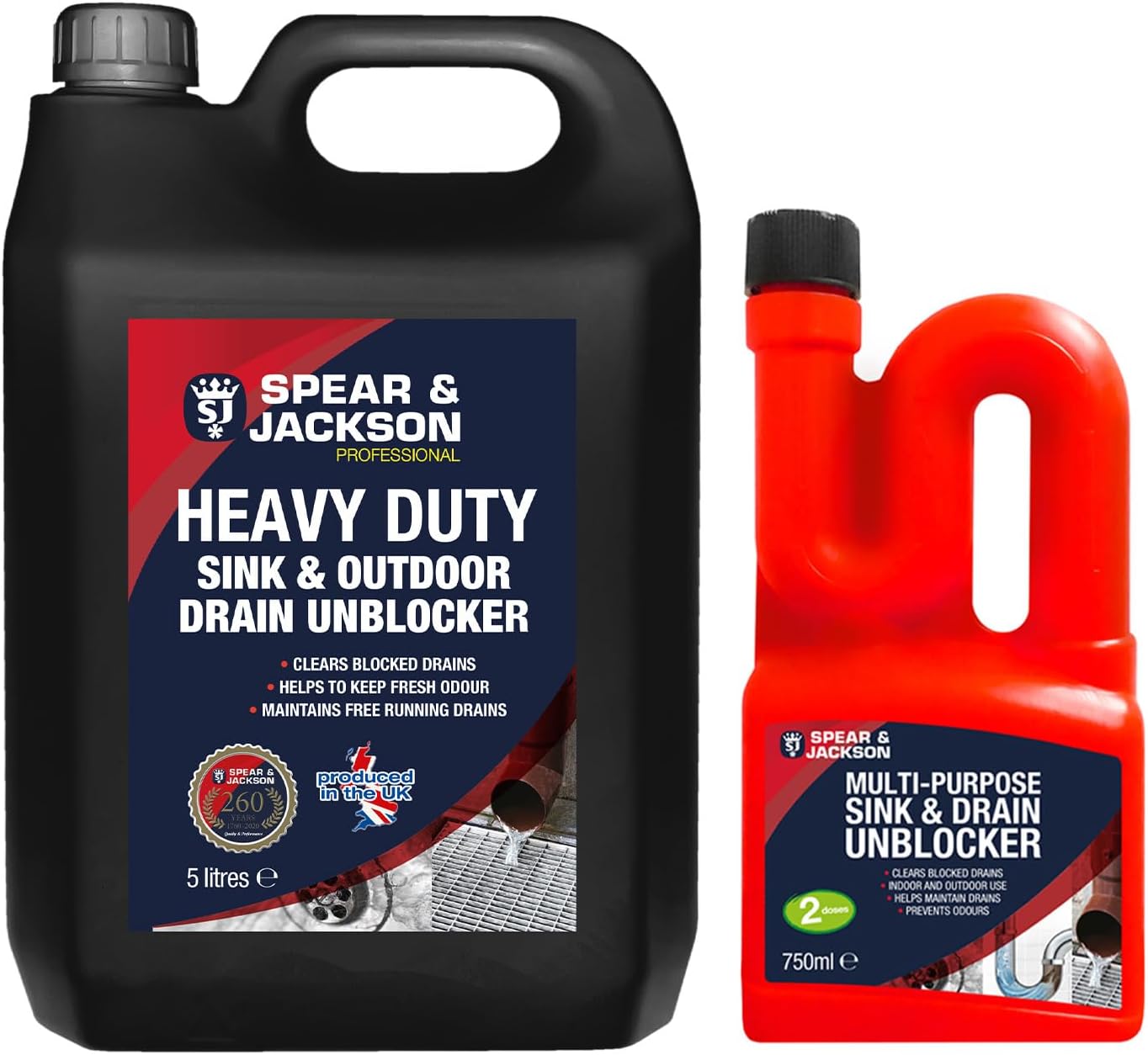 Spear & Jackson MultiPurpose Sink & Drain Unblocker 5 Litre and 750 ml