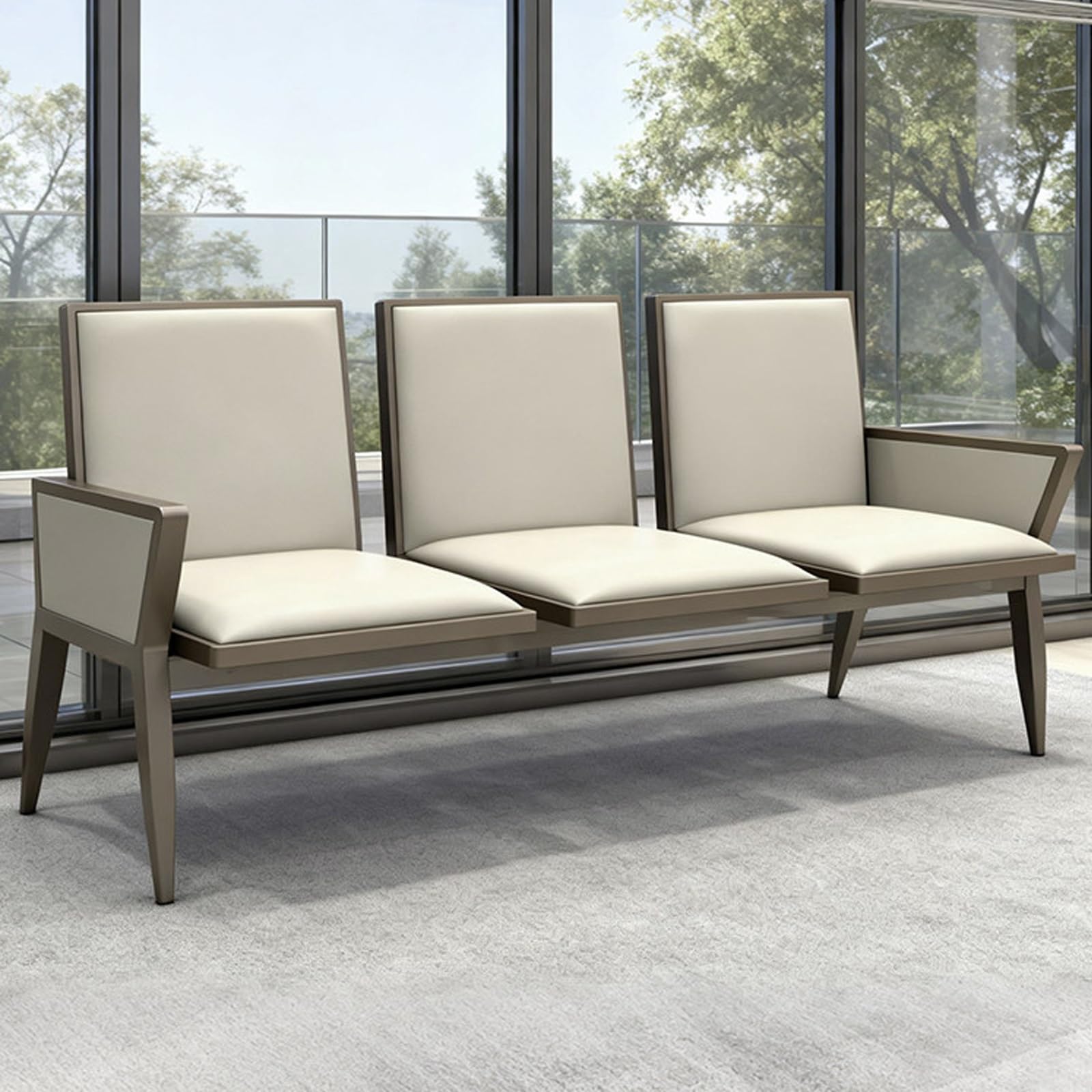 Sillón de Recepción con Reposabrazos, Sofá de Tres Plazas para Sala de Espera, Alta Capacidad de Carga, Ideal para Oficina, Sala de Espera o el Hogar(Brown)