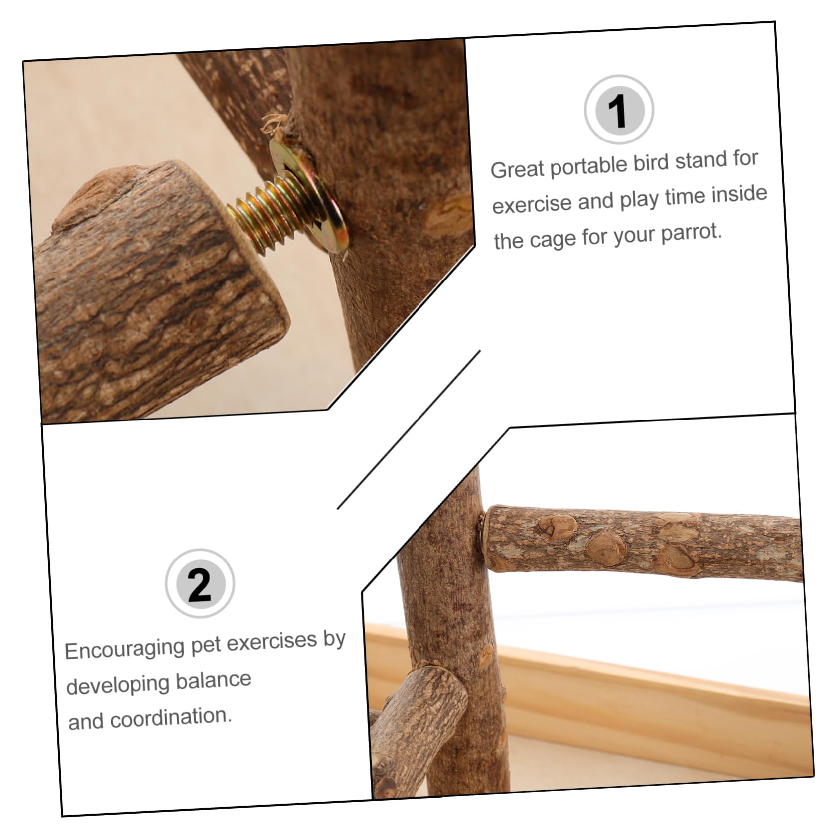 COLLBATH Percha y de Aves para Entrenamiento de Madera Pequeñas Portátil Soporte Seguro para Morder, Estación de Madera Beige Cacatúas para Perca de Loro