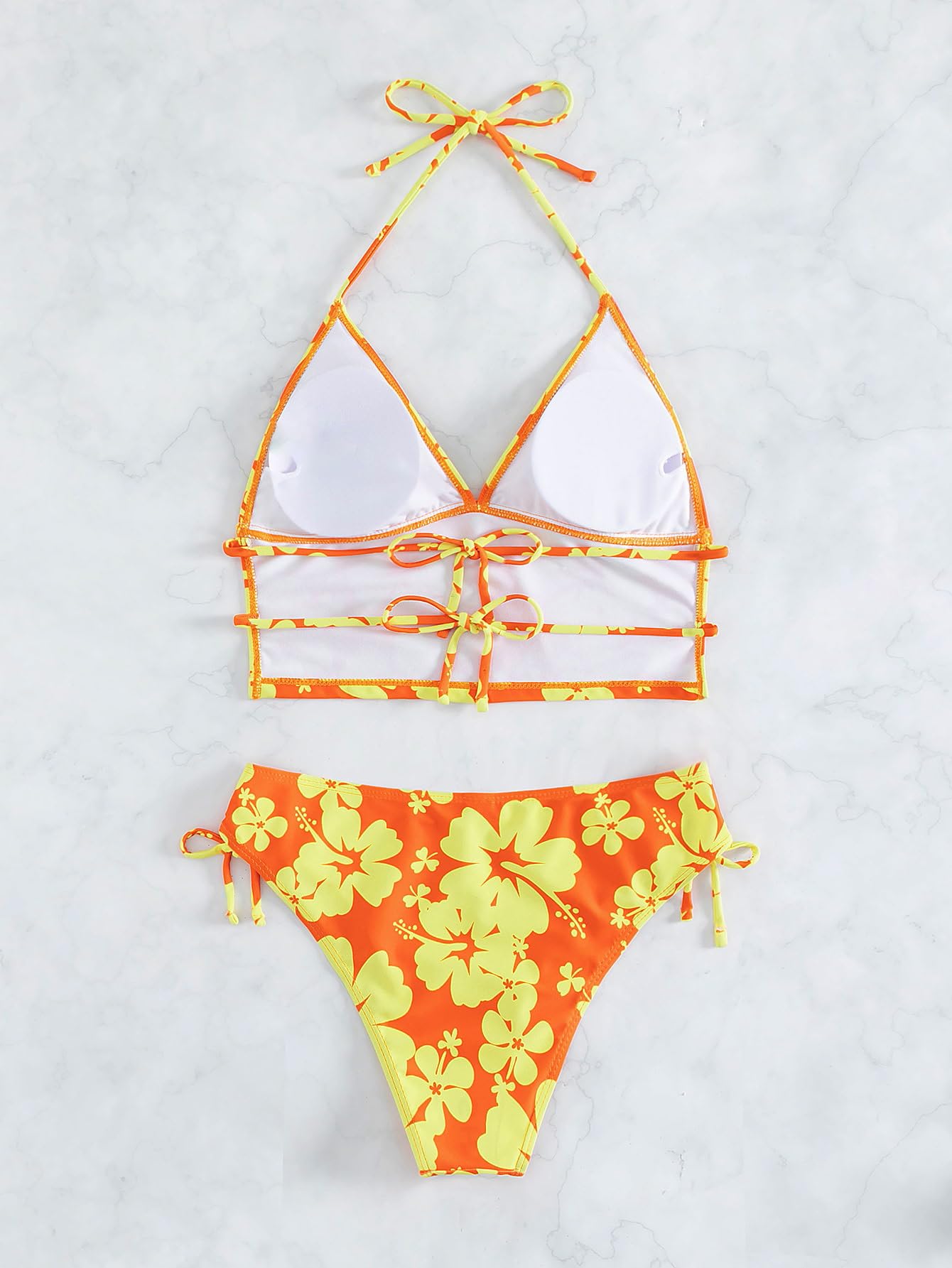 Floerns Bikini da donna 2 pezzi stampa floreale Halter Tie Back Crop Top e pantaloni