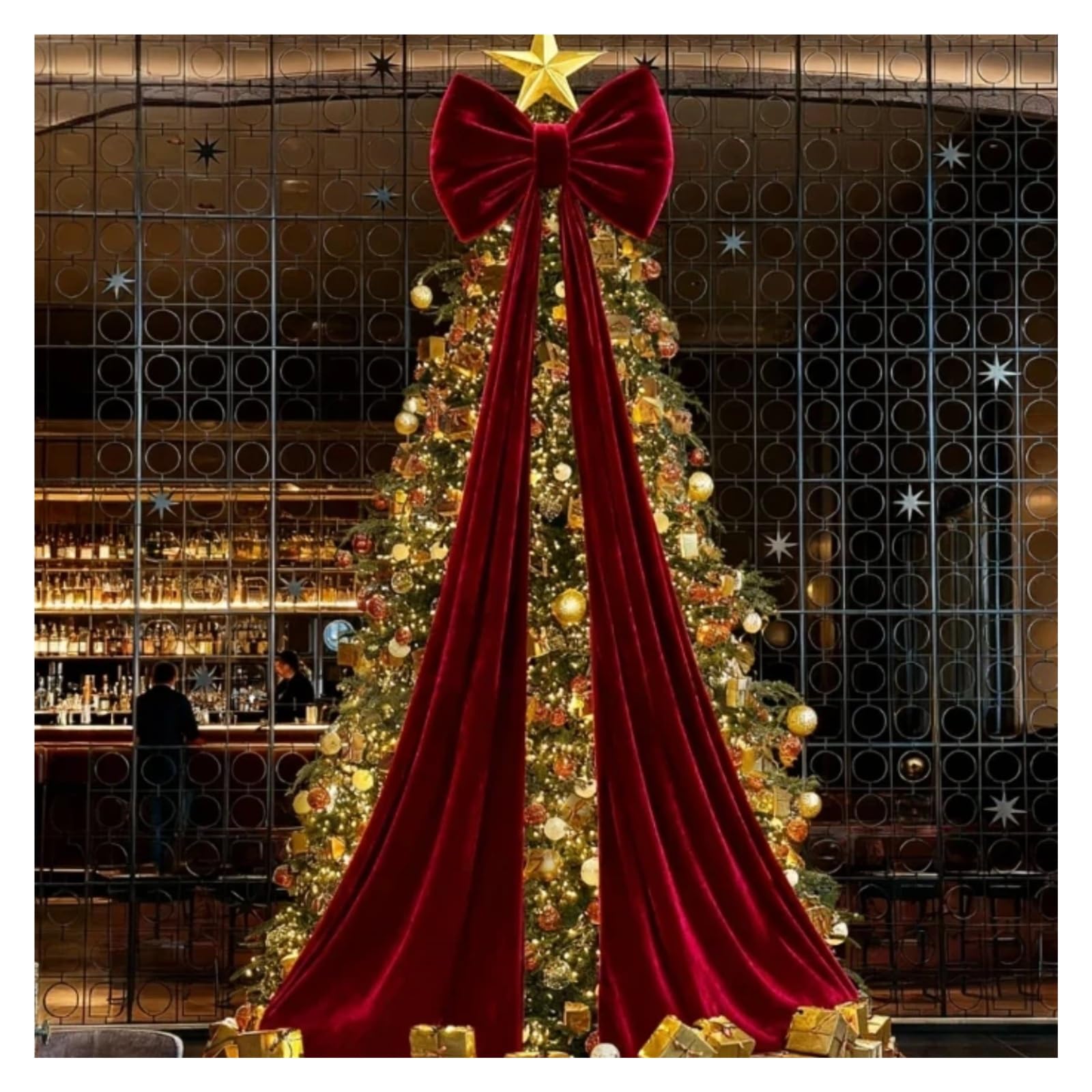 Cimier de sapin de Noël extra large en velours rouge avec ruban de 2,6 m – Décoration parfaite pour arbres, guirlandes, murs et fêtes intérieures