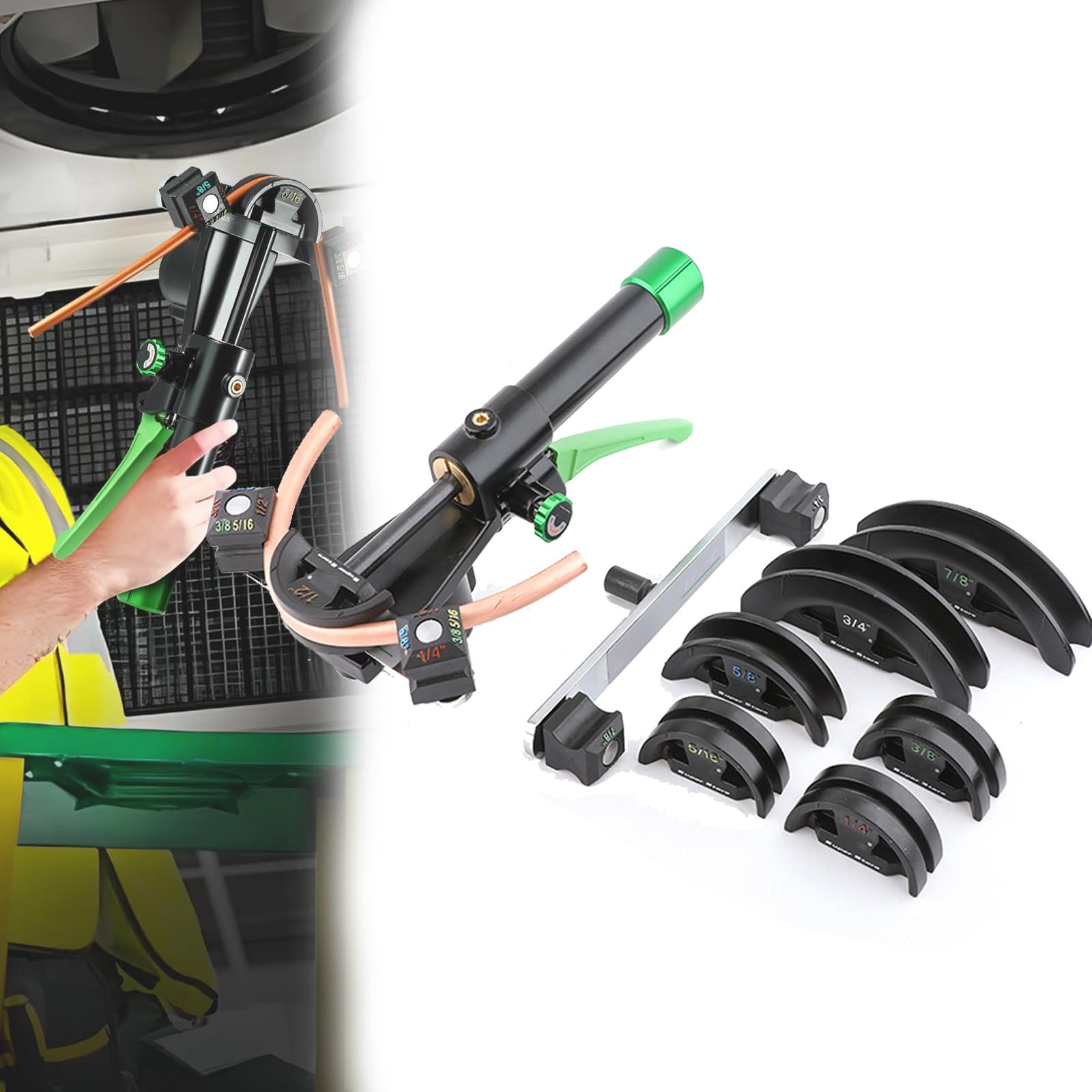 JXYQ Hydraulic Tubing Bender Kit with 7 Dies for 90° Bends in Refrigerator and Air Conditioner Tube Repair