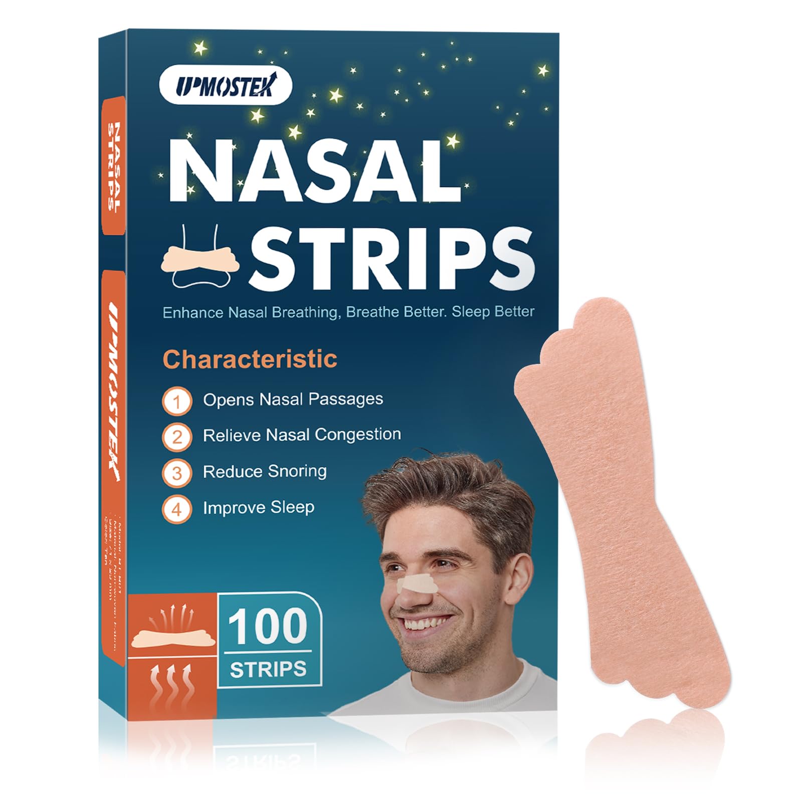 100Pcs Nasal Strips for Snoring, Extra Strength Nose Strips Breathing, Nose Tape for Sports and Sleep, Anti Snoring Strips Help Stop Snoring and Nasal Congestion Relief