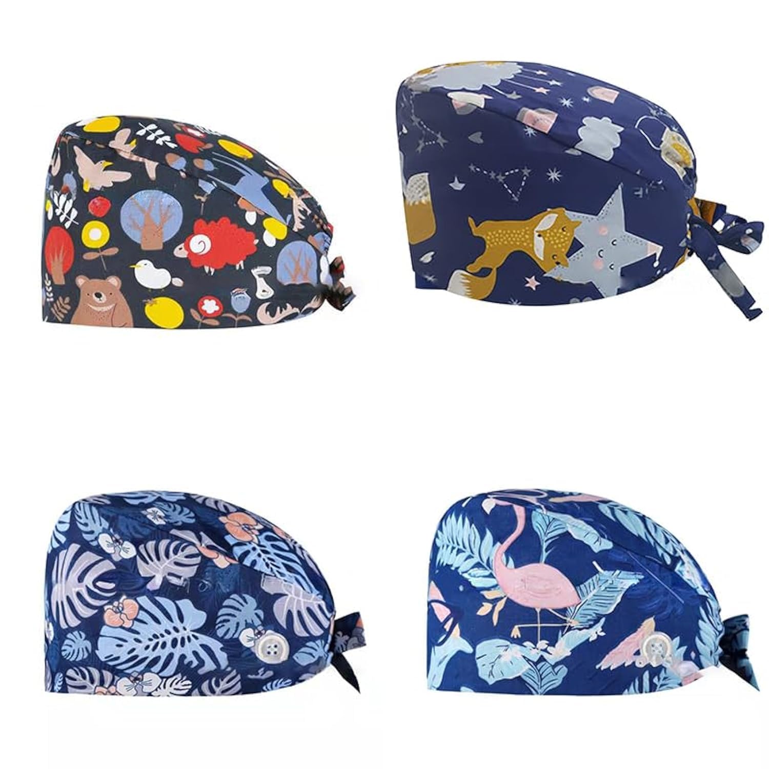 4 Pack Scrub Cap Printed Bouffant Turban Cap Adjustable Bouffant Hair Cover Unisex Doctor Cap with Sweatband for Beauty Worker Personal Care Supplies