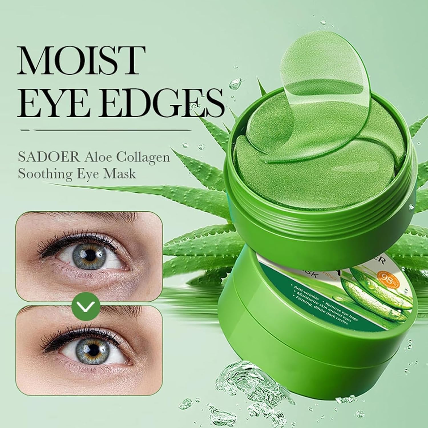 60 works Under Eye Gel Patches, Aloe Vera Gel Eye Mask Skin Care, Collagen Eye Patches, Puffy Eyes Bags Under Eyes Removal - Image 2