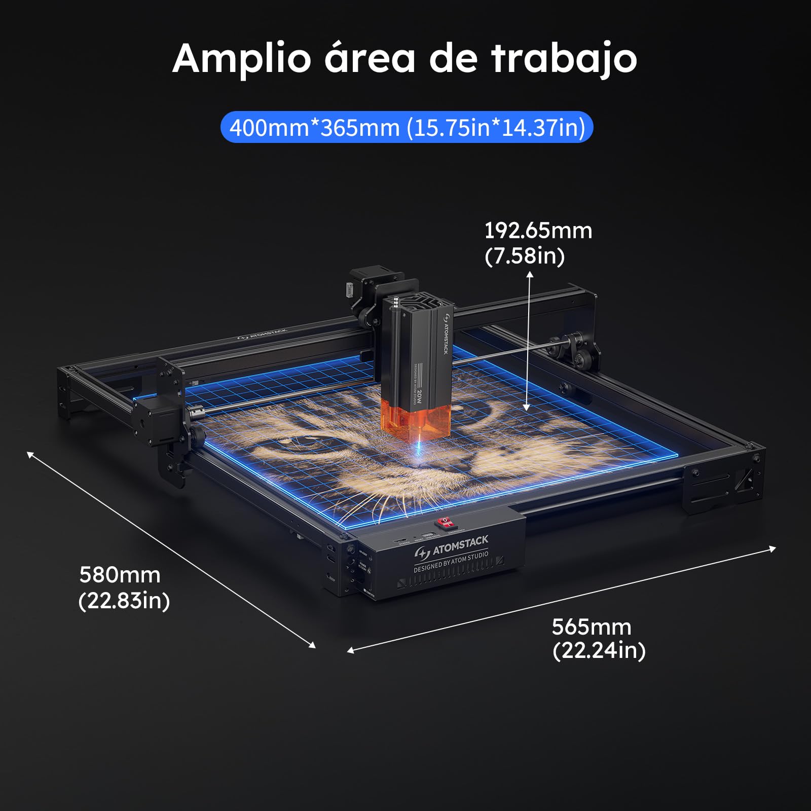 ATOMSTACK SWIFT A20 PRO V2 20W Grabadora Láser Área de Grabado: 410×380 mm Cortadora Láser de Alta Precisión Para Regalos Personalizados Madera Metal Acrílico Cuero (SWIFT A20 PRO V2 20W Negro)