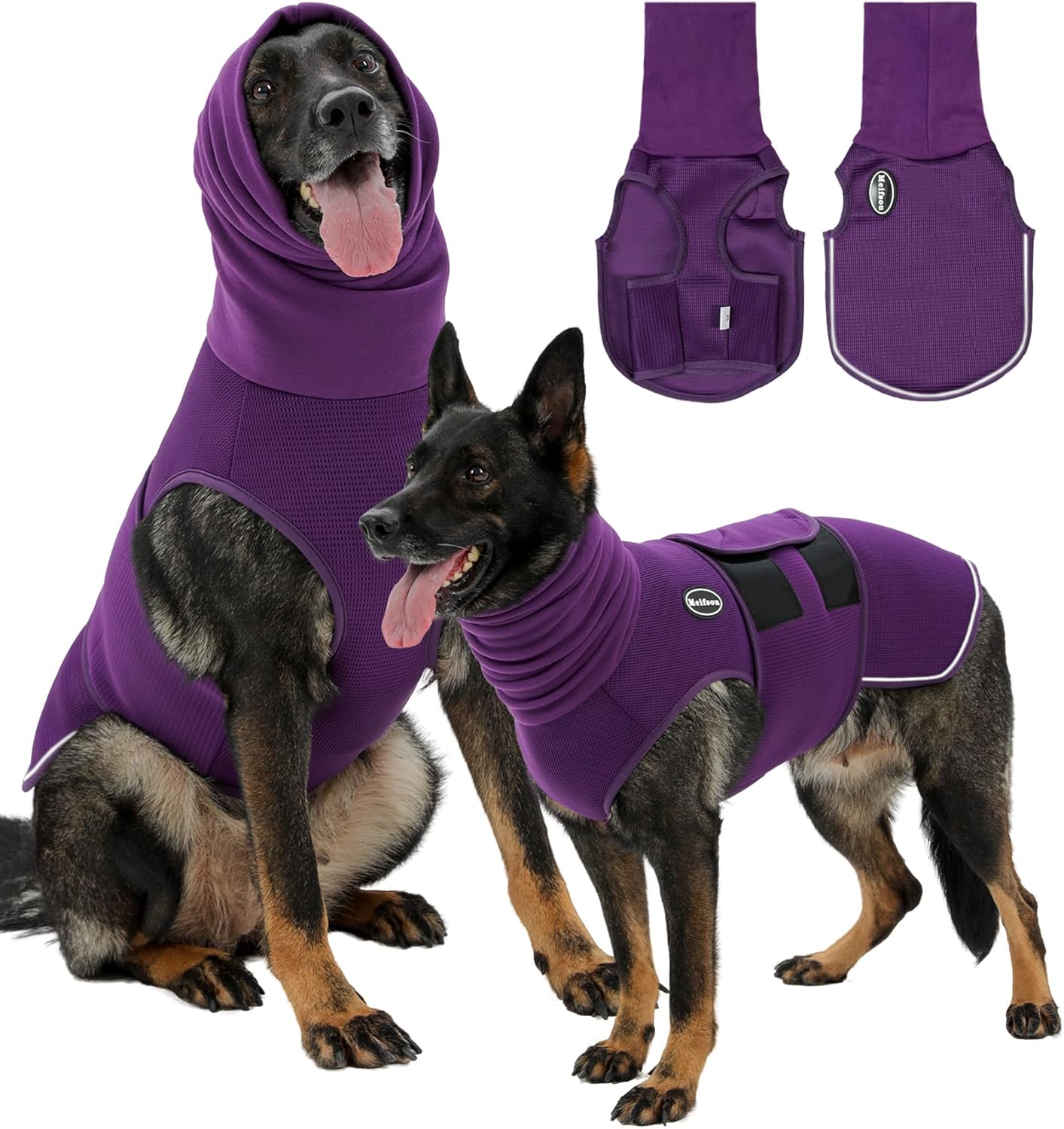 Calming Dog Anxiety Vest with Hood – Skin-Friendly Thunder Jacket, Purple, Size S