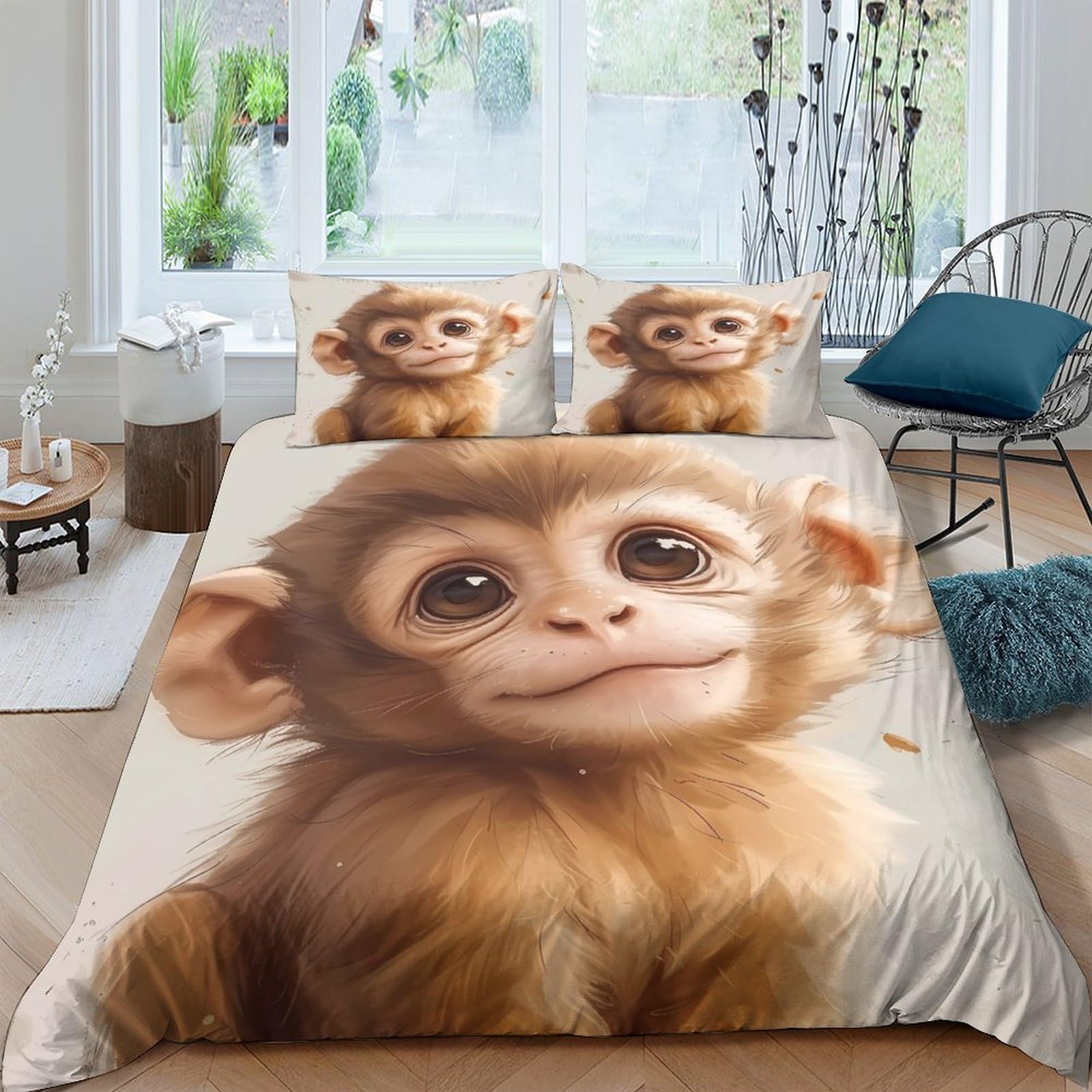 Ctjqhvkz Style-10 3D Printed Cute Monkey Fitted Sheet Microfiber Soft Cartoon Animal Bed Sheet For Bedroom Dorm Mattress Decor Single（135X200cm）