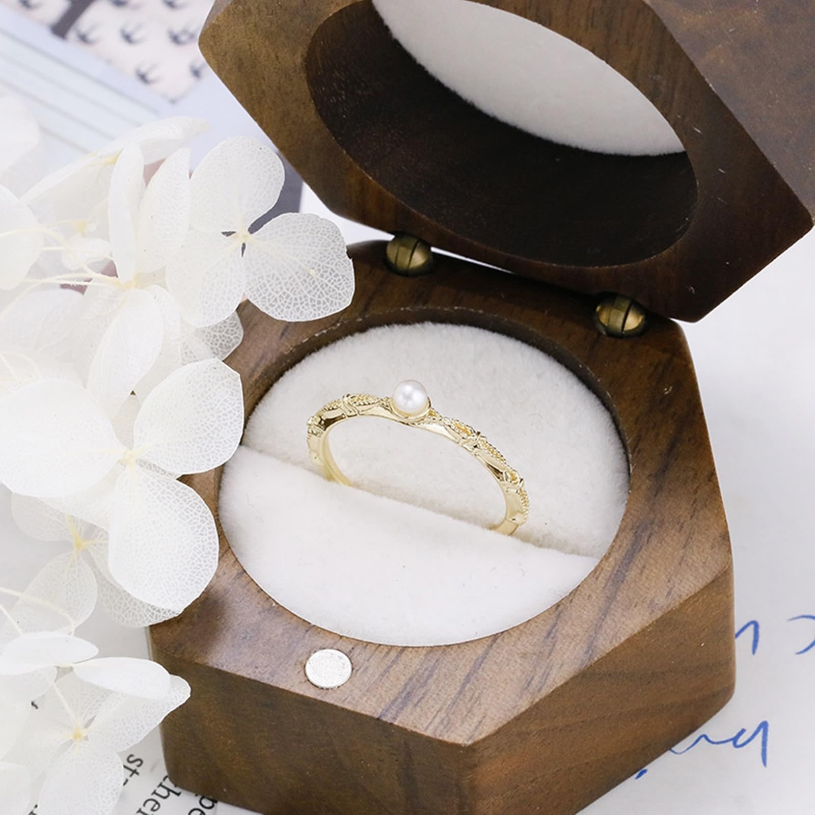 Anello di fidanzamento in vero oro giallo 9 K/14 K/18 K, con perla, solitario