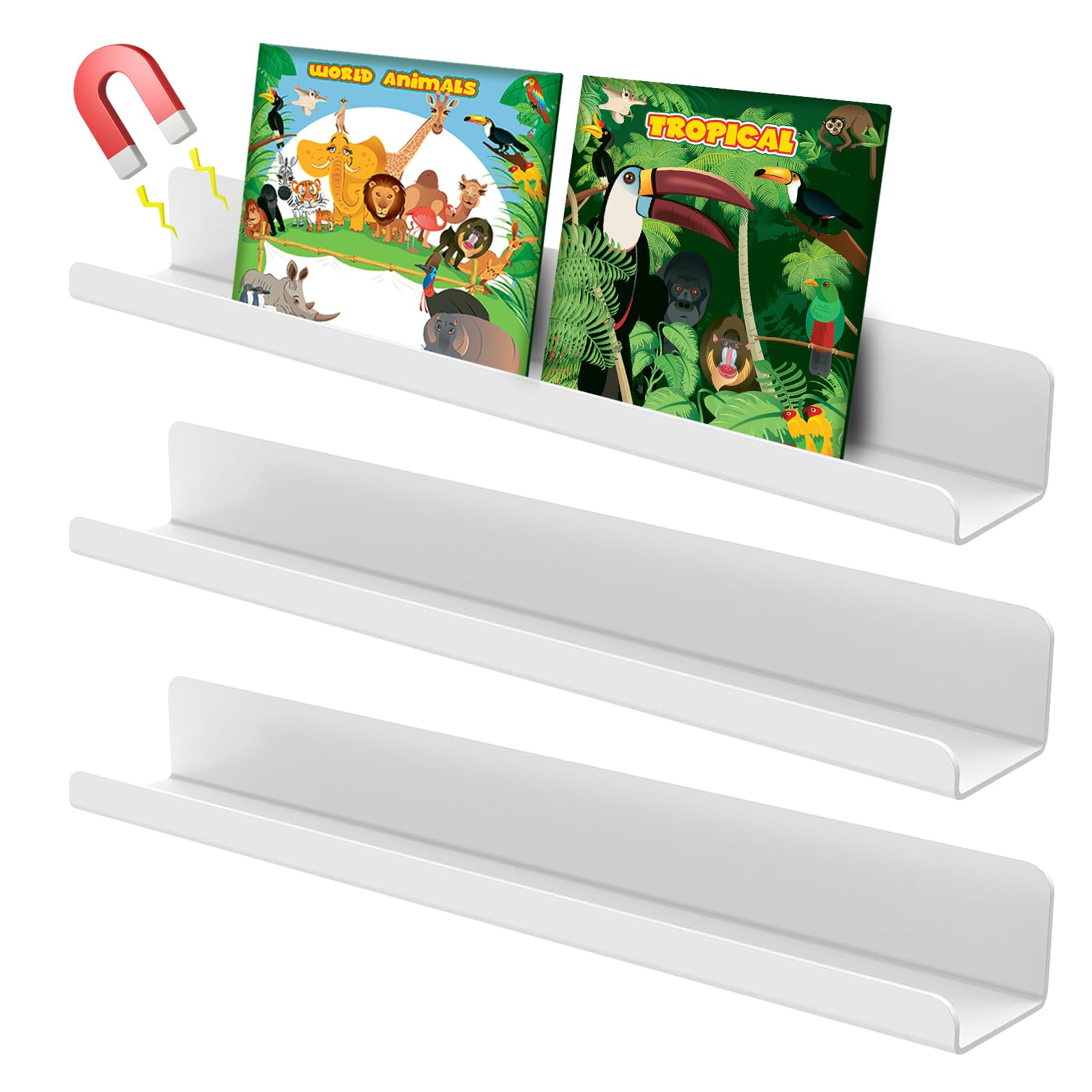 YunemeYuneme 3 Pcs Book Shelf for Whiteboard, 3MM Thickness Acrylic Book Holder Floating Book Shelve, Book Display Shelf for Teacher Classroom Office, Holds up to 11lbs, 17Inch