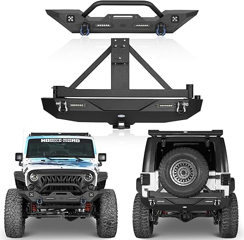 Miniatura 1 de Parachoques delantero JK + parachoques trasero Wrangler con portador de neumáticos de repuesto y placa de cabrestante para Jeep Wrangler JK y JKU