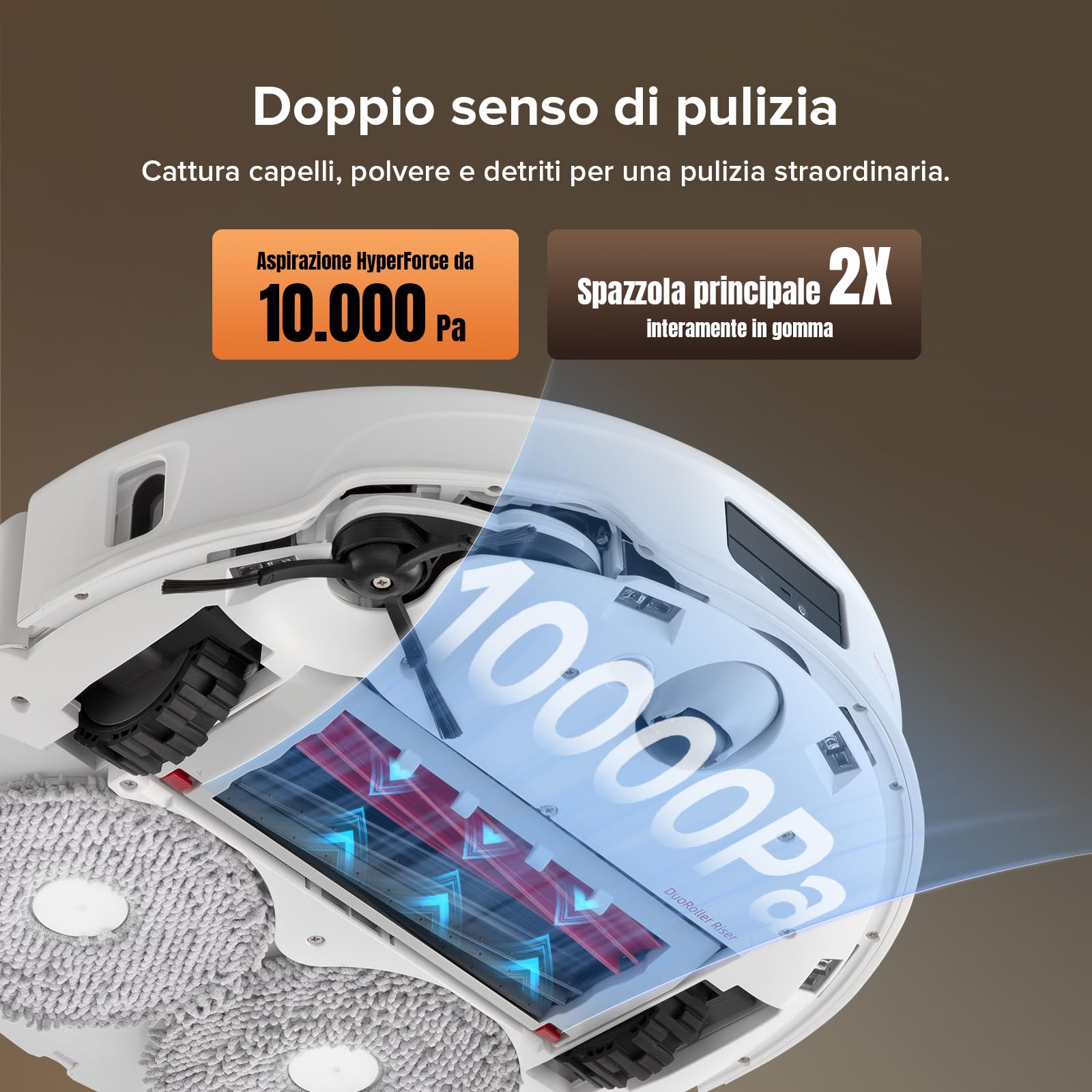 roborock Qrevo Master Set Robot Aspirapolvere con Funzione Mopping&Mop Sollevabile, Design FlexiArm, Potenza di Aspirazione HyperForce® di 10.000 Pa, Rilevamento dello Sporco, Bianco