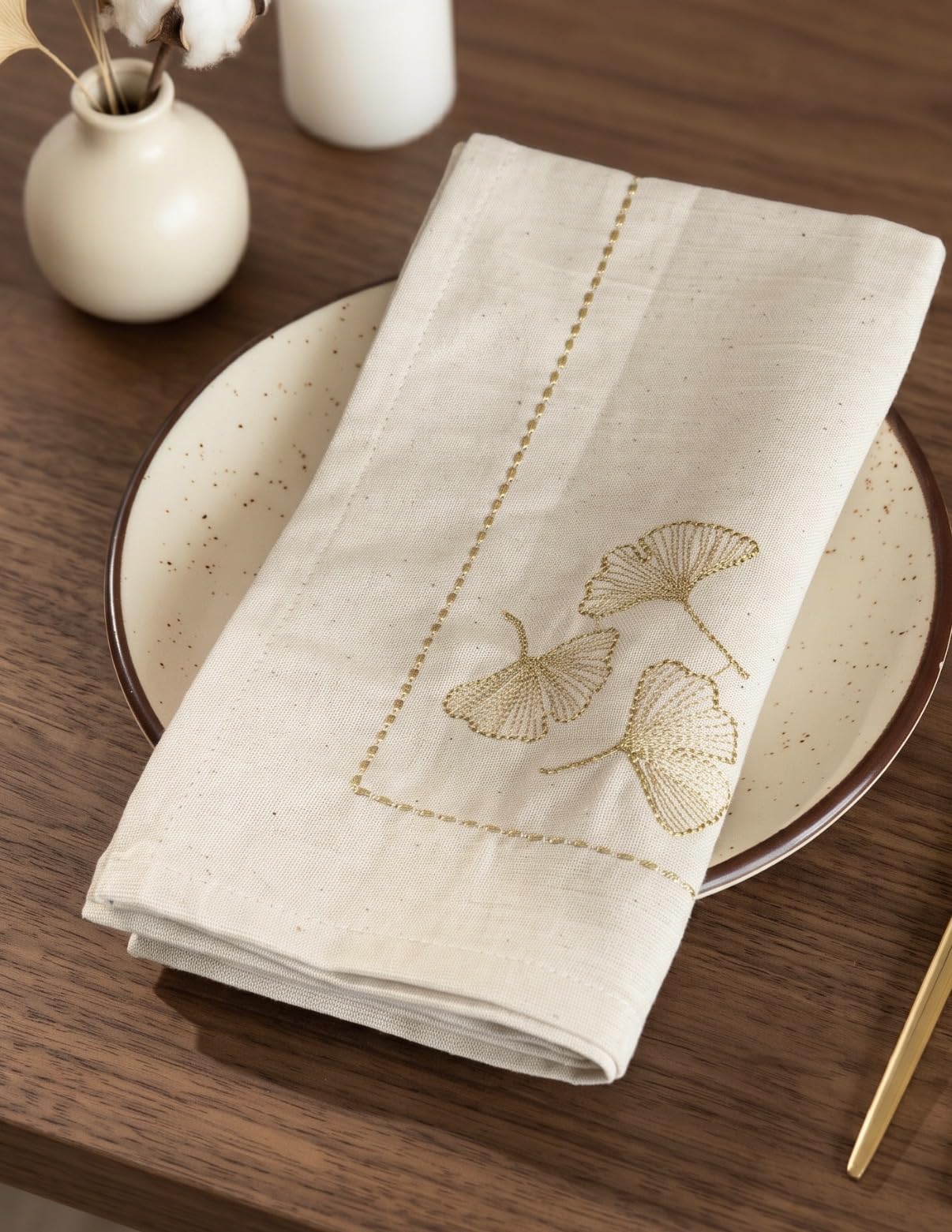 R home Set of 6 Leaf Luxe 45x45 cm Premium Embroidered Cotton Table Napkins | Reusable Soft Washable Cloth Dinner Napkins | Dining & Kitchen Table Linen-picture-14