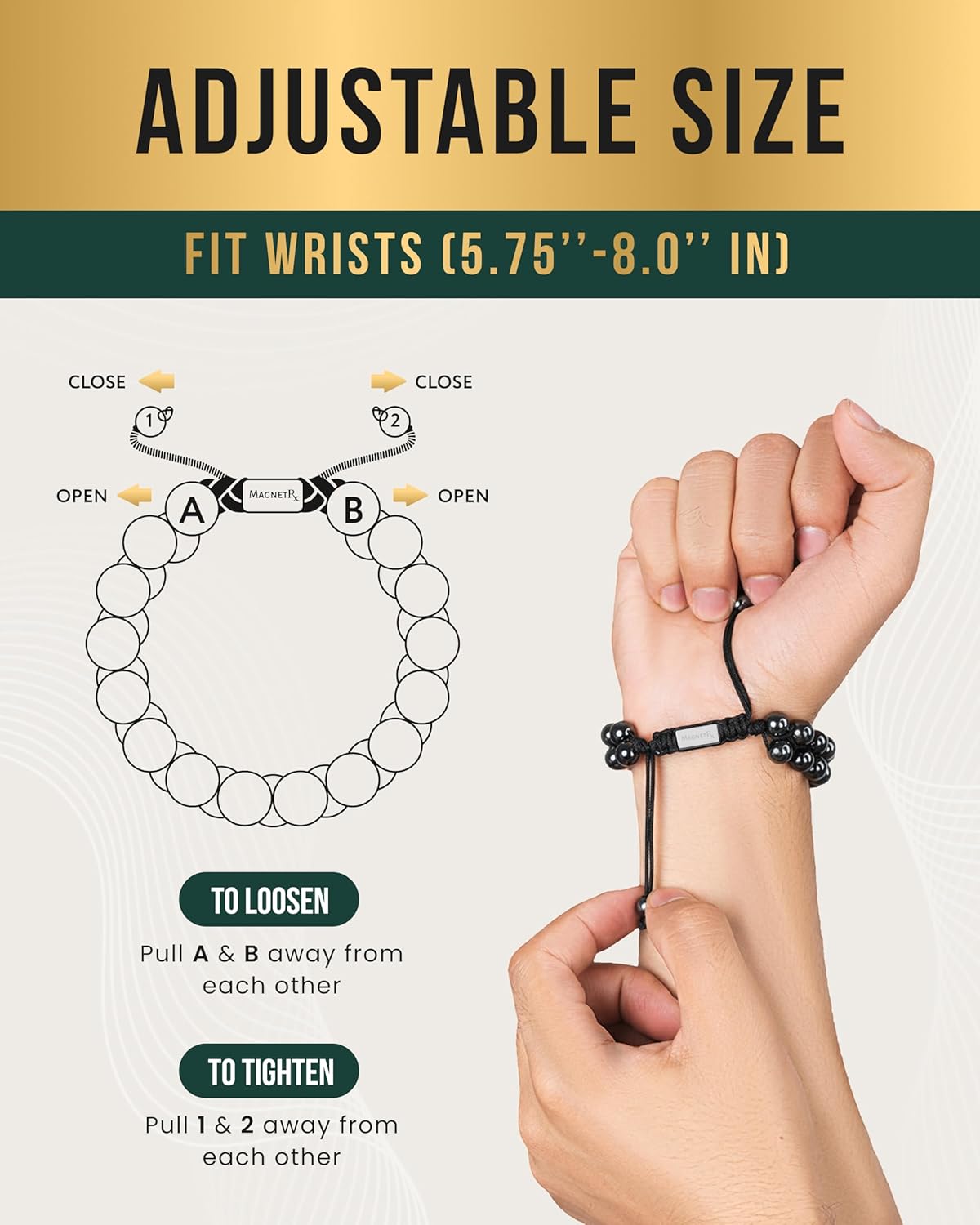 MagnetRX® Magnetic Hematite Bracelet – MAX Strength Magnetic Stones – Beaded Magnetic Bracelets for Men and Women (Double Strength 8mm) - Image 6
