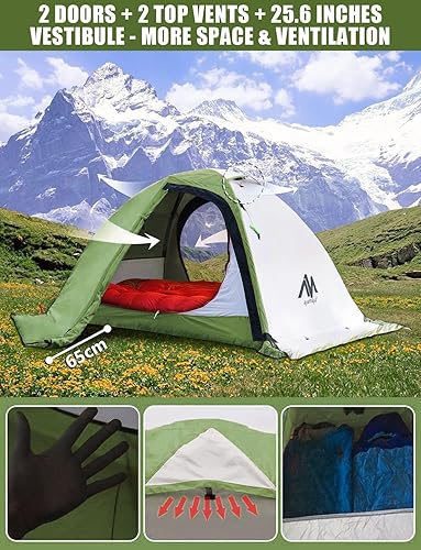 Miniatura 7 de AYAMAYA 4 Season Backpacking Tent 2 Person Camping Tent Ultralight Waterproof All Weather Double Layer Two Doors Easy Setup 1 2 People Man Tents for