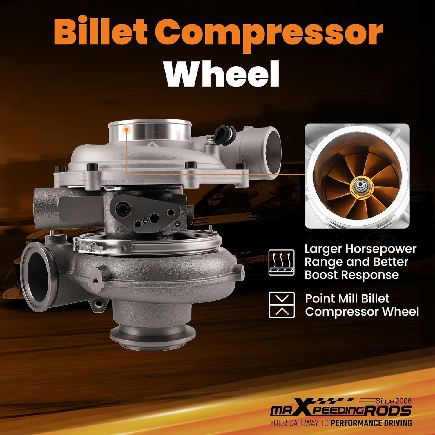 maXpeedingrods GT3782VA Turbo Turbocharger for Ford V8 6.0L F250 F350 F450 Super Duty, for F350 Pickup 2005-2007 with Billet Compressor Wheel, Street JD Series