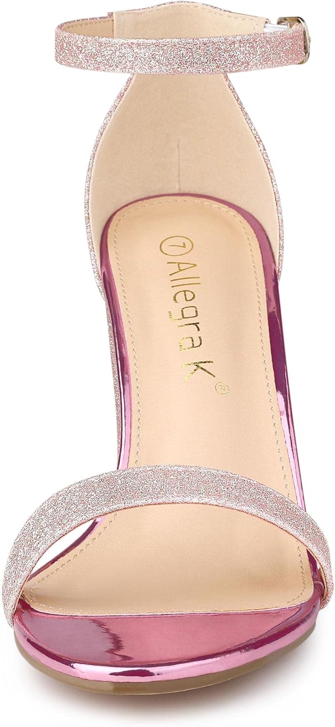 Allegra K Women's Glitter Ankle Strap Chunky Heels Pink Sandals 8 M US - Image 2