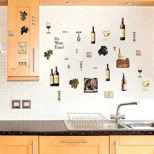Miniatura 5 de 8 hojas de calcomanías de pared para botella de vino, calcomanías de pared de frutas de uva, decoración de cocina de vino, calcomanías de cata de