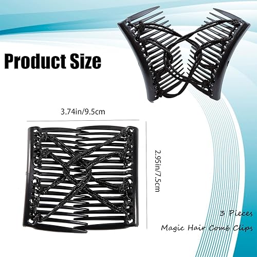 Miniatura 3 de 3 piezas de peine elástico mágico para el cabello, doble peine elástico, horquillas para mujeres, horquillas con cuentas, niñas, peinado vintage,