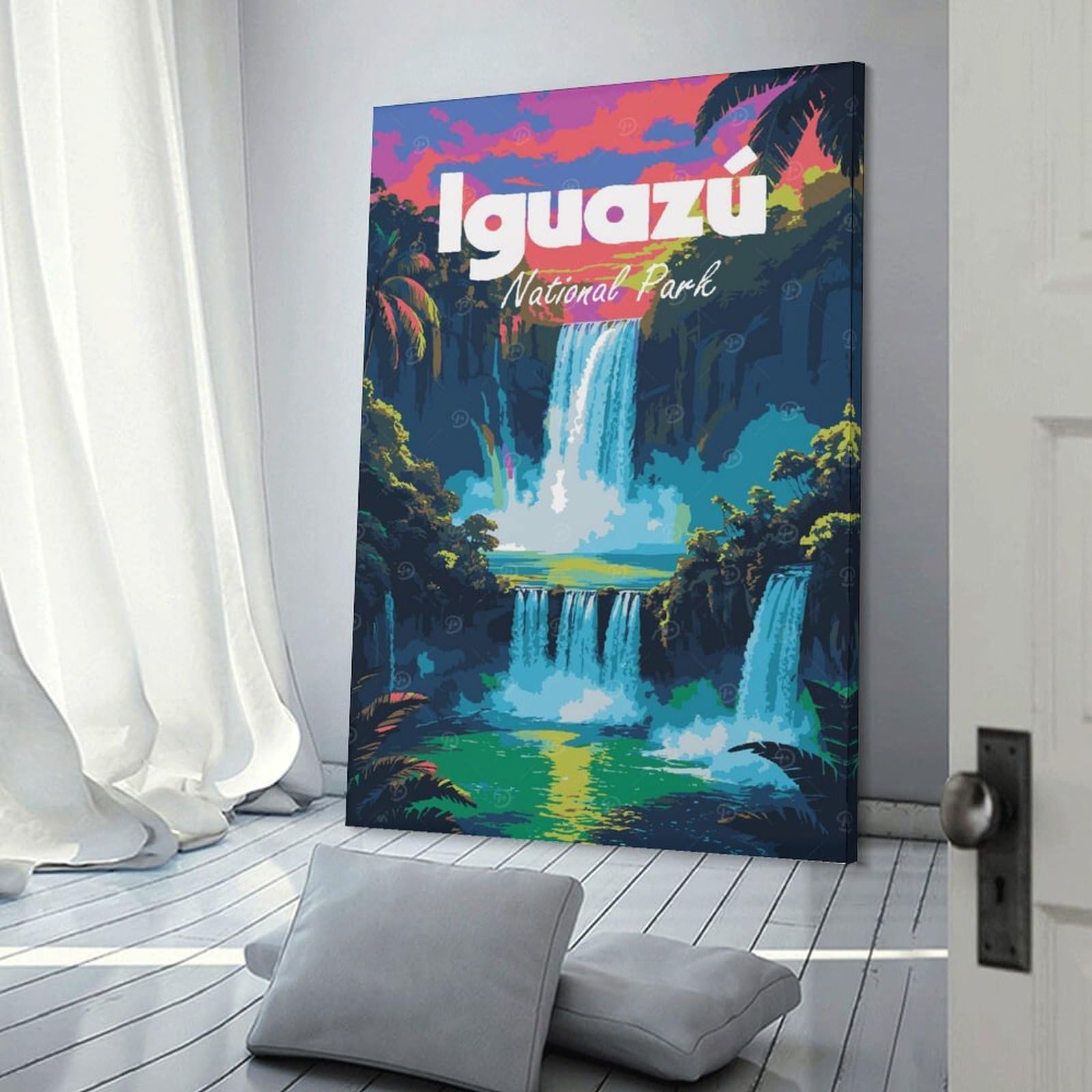 Junmoney Iguazu National Park Waterfall Wall Picture Print 20x30inch(50x75cm), for Home Office, Desk Area Or Studio, Home Office Artwork with Decorative Appeal