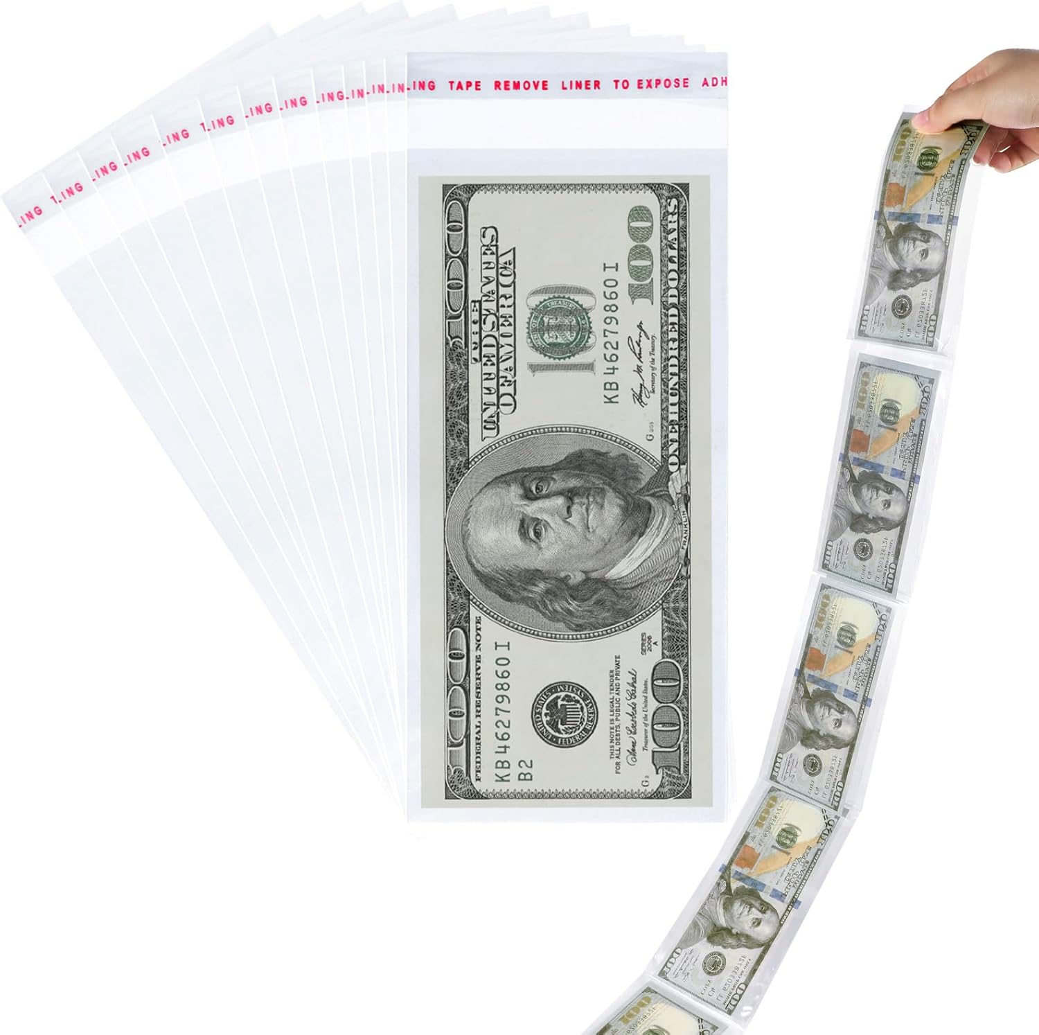 100Pcs Cake Money Box Transparent Bag Clear Paper Money Currency Sleeves Self Sealing Cellophane Money Bags