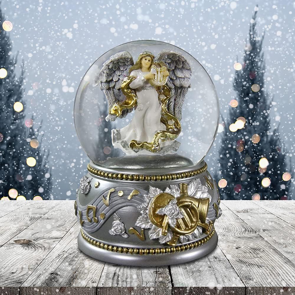 Silver & Gold Revolving Angel 100mm Water Globe San Francisco Music Box