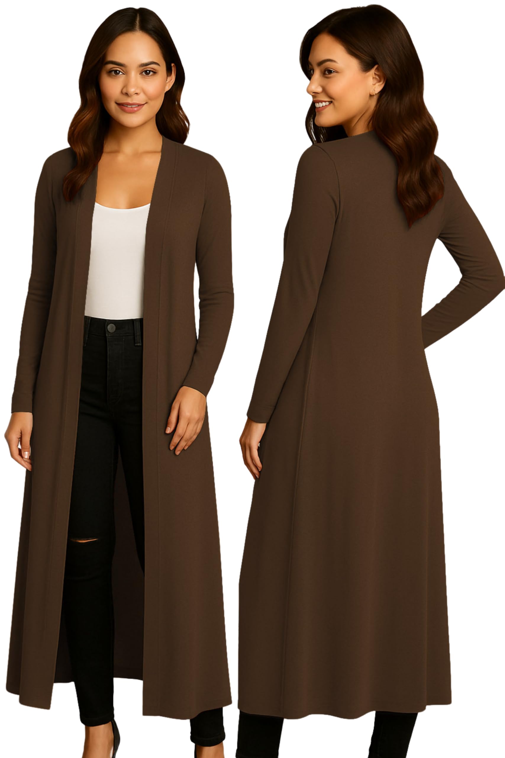 Re Tech UK Ladies Womens Maxi Plus Size Long Cardigans for Women UK Collared Top Long Full Sleeve Floaty Women's Cardigans Coatigans Sizes 8-26 (Dark Chocolate Brown - XXXL)