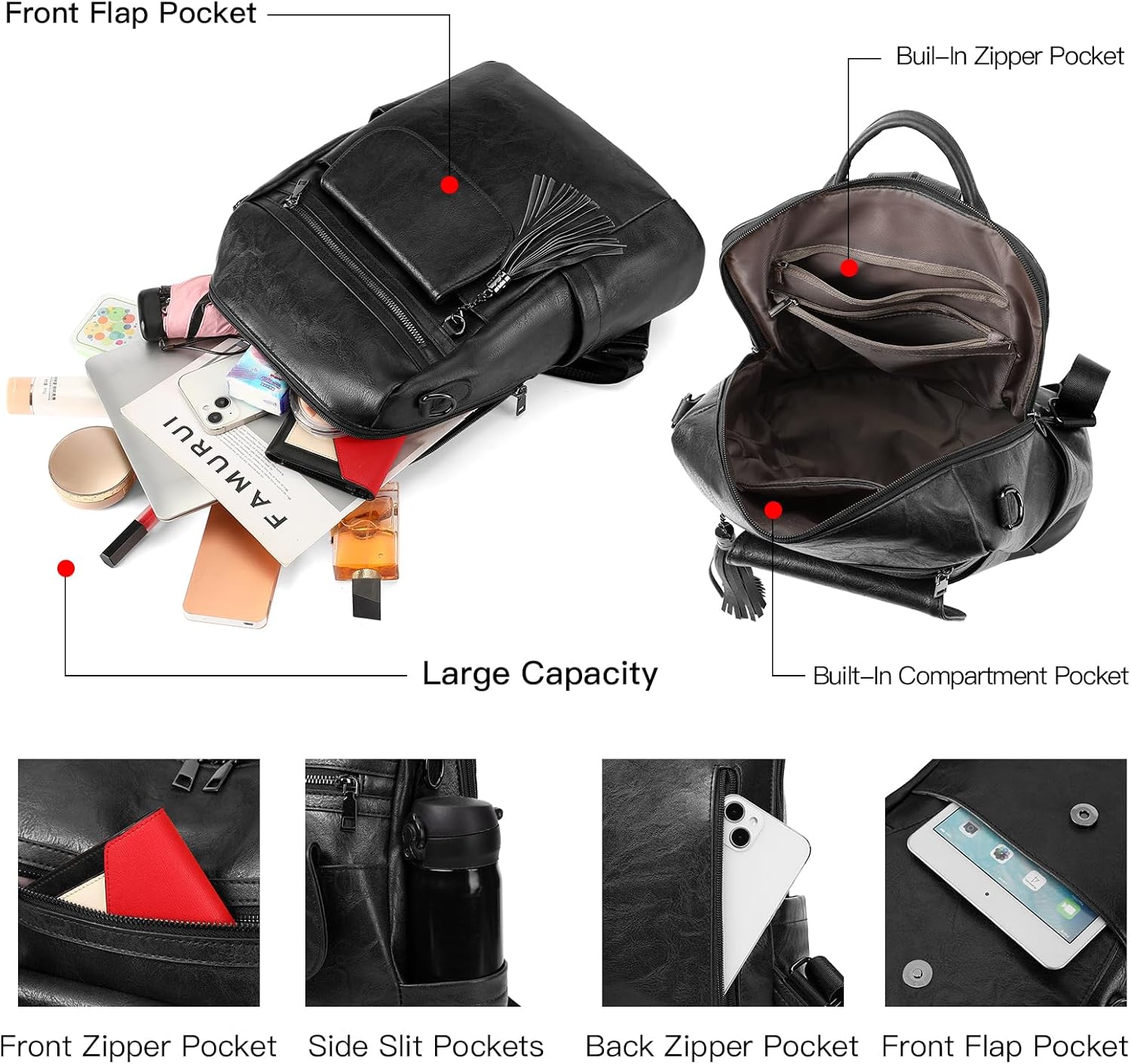 GAEKEAO Backpack Purse for Women Fashion Ladies PU Leather Convertible Shoulder Bags PU Leather Handbag Casual Travel Daily - Image 3