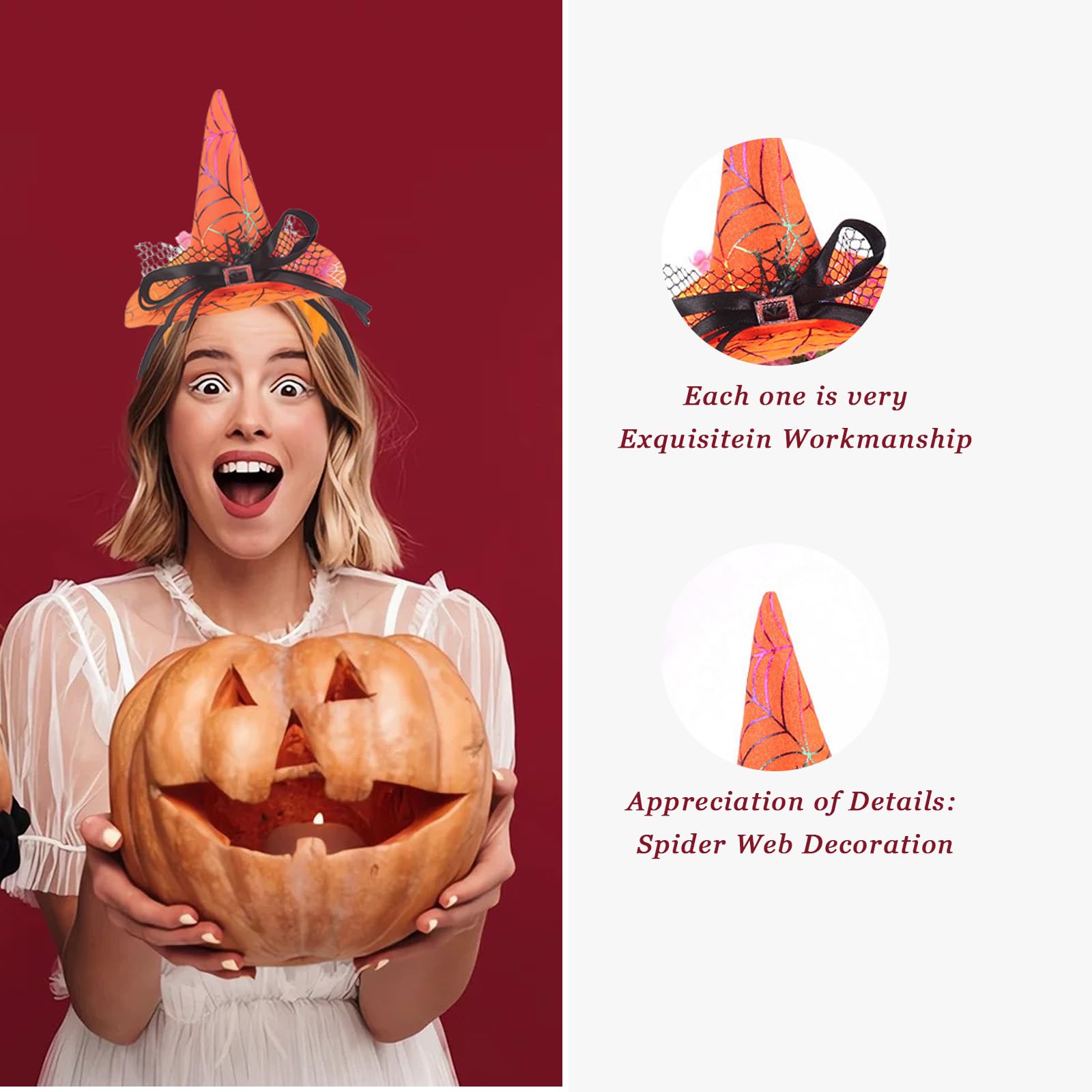 3Pcs Mini Witch Hat Headbands Halloween Hair Accessories Cosplay Dress-up Photo Props for Costume Party, mixed color, 12x22cm - Image 3