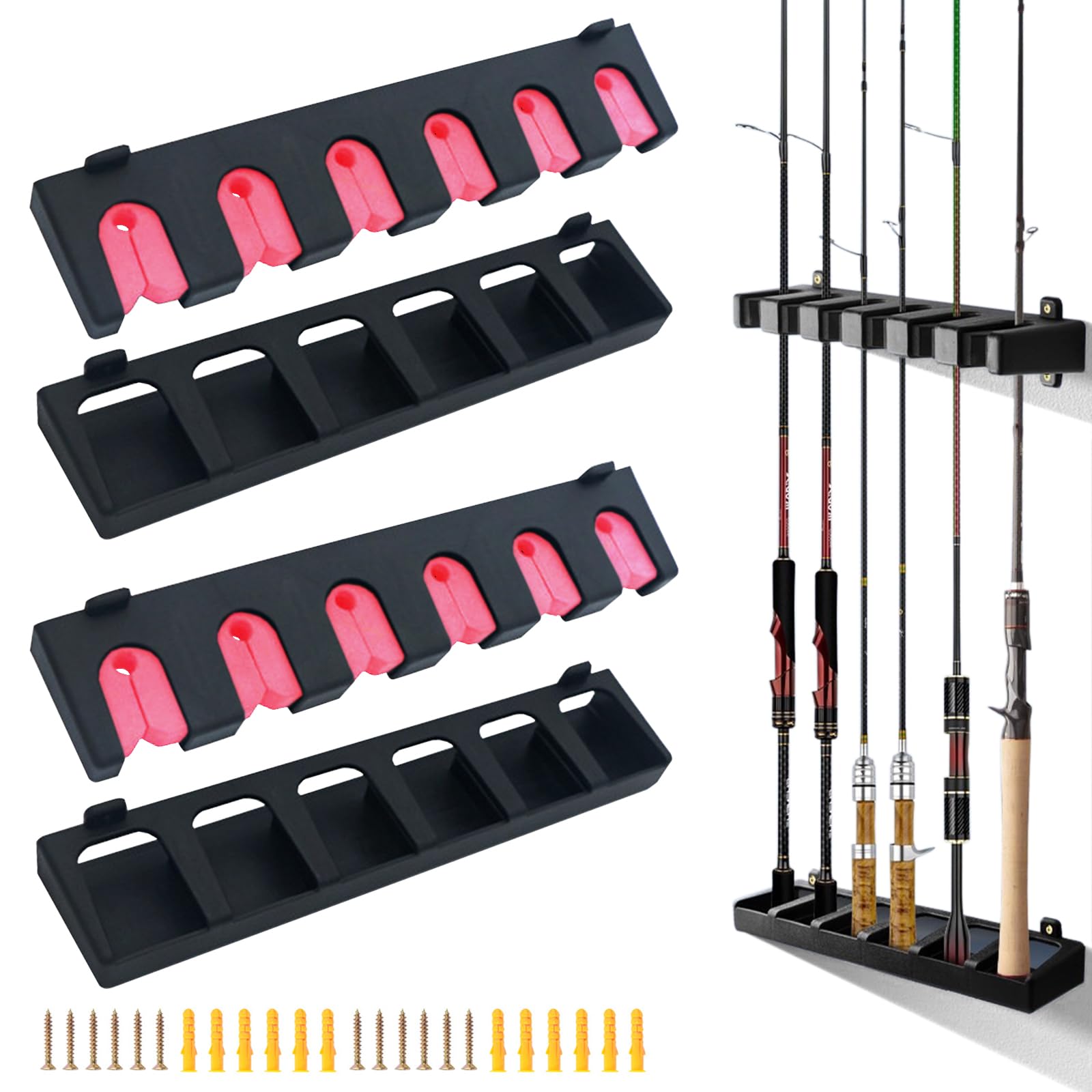 Porte canne mur vertical rouge pour stockage de 6 tiges de pêche x2