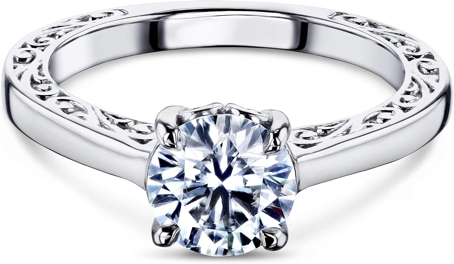 Kobelli One Carat Moissanite Solitaire Filigree Engraved Ring (DEF/VS)