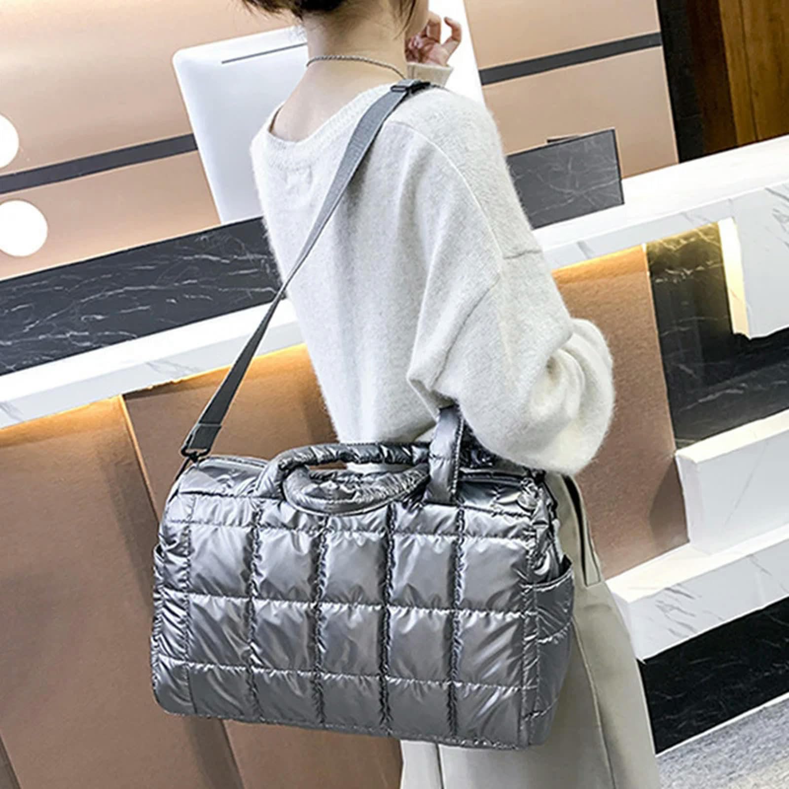 Bolsos Bolsos De Algodón De Invierno Bolsos Acolchados Por El Hombro Acolchado-Plata-36X16X25Cm