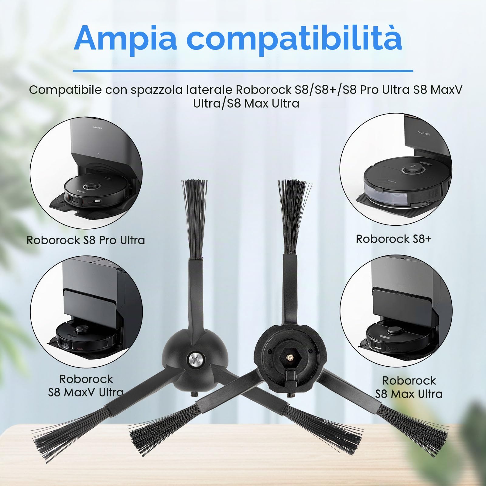 (8 Pezzi) Spazzole laterali per Roborock S8 MaxV Ultra, S8 Max Ultra, QRevo, Qrevo Pro, Qrevo S, Qrevo Master, S8 Pro Ultra, S7 MaxV Ultra, Q7 Max, Q5 Pro+, S8, S7 Series, E Series S4 S5 S6